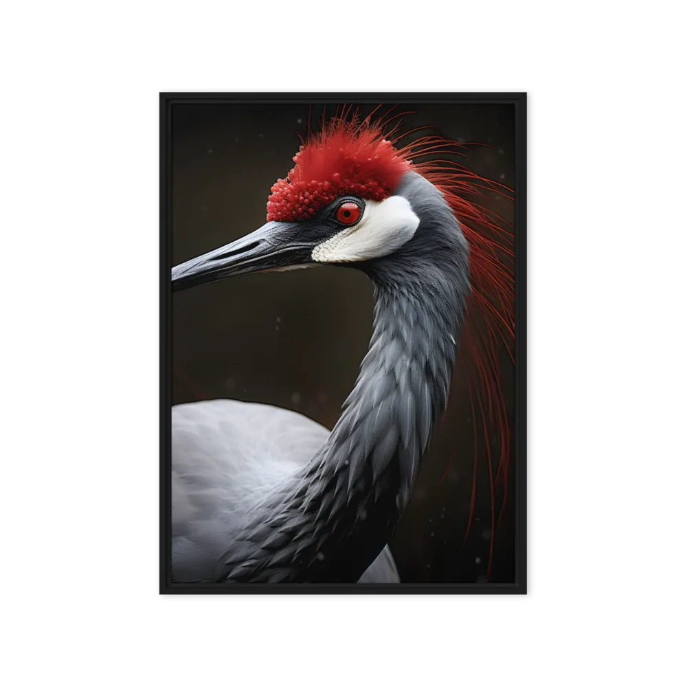 Crimson Crest Crane 
 Canvas with White Frame