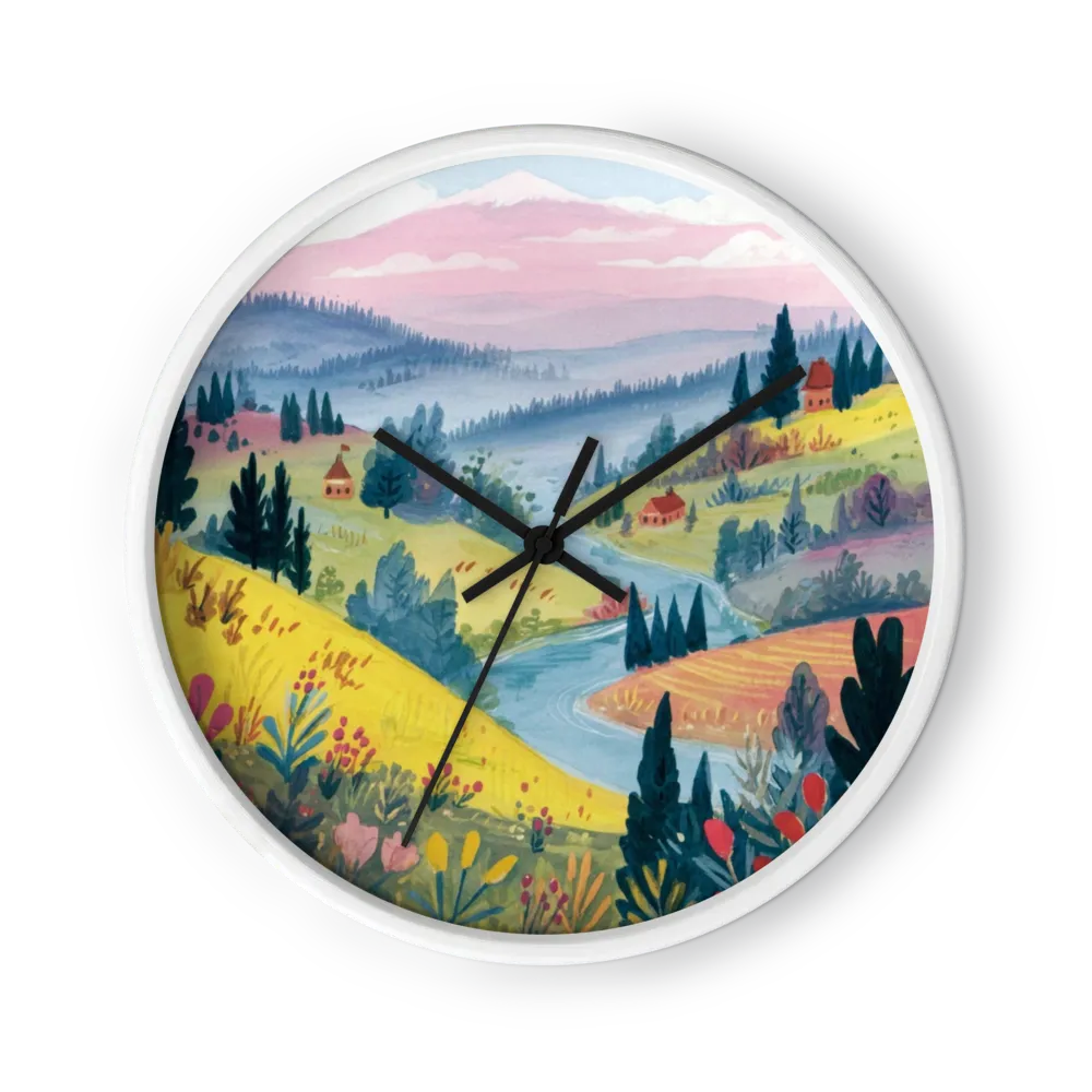 Rolling Hills and Winding River | Wall Clock