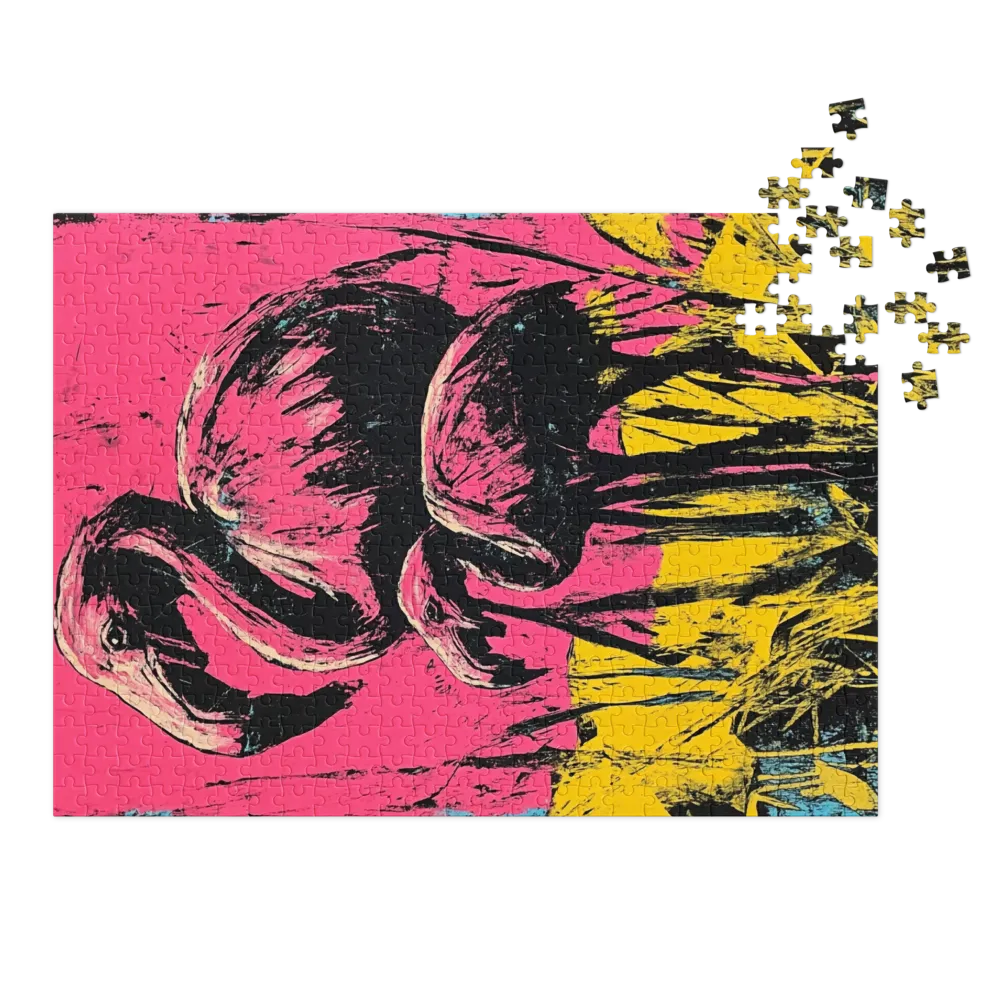 Pop Art Flamingos 
 Jigsaw Puzzle in Tin Box