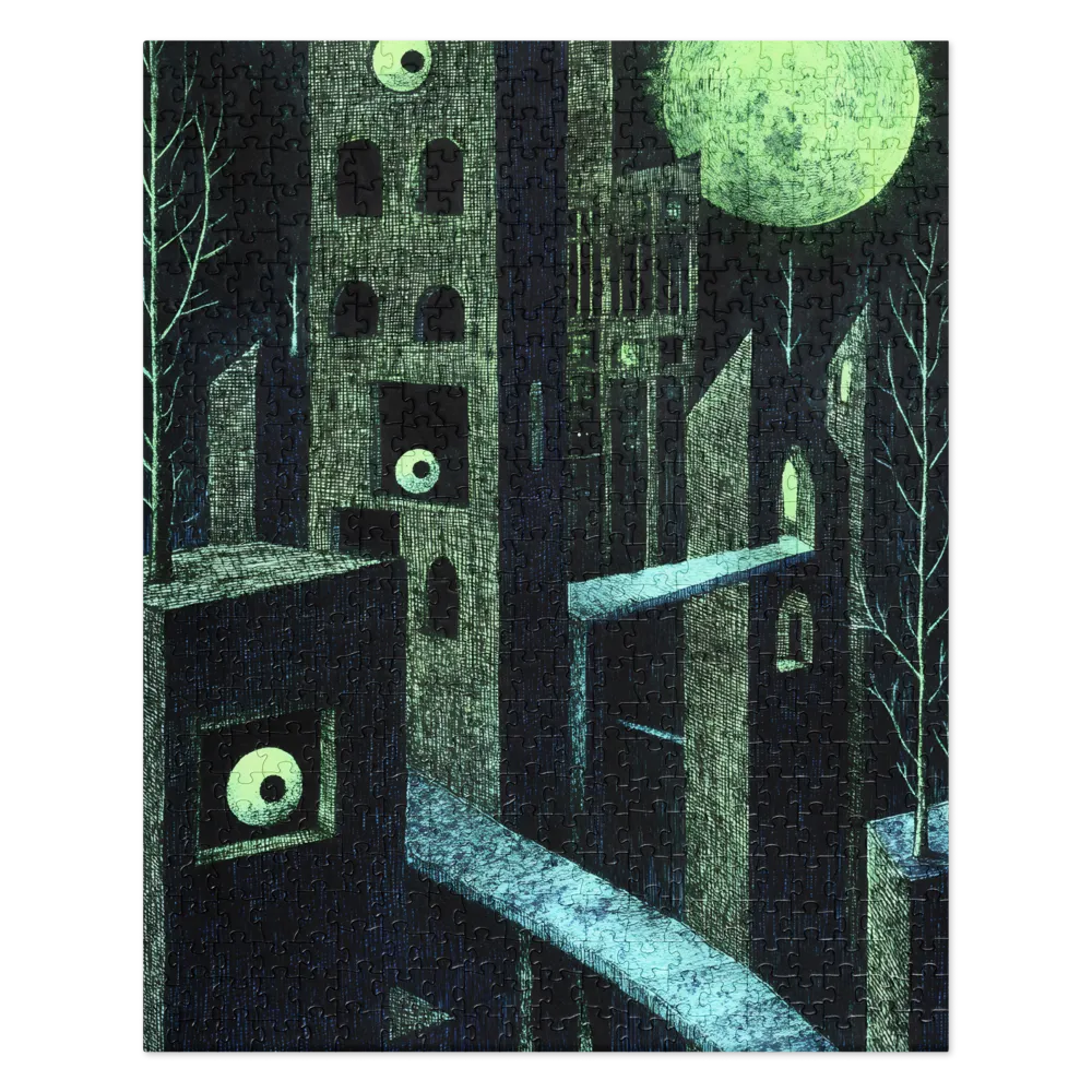 Surreal Moonlit City 
 Jigsaw Puzzle in Tin Box