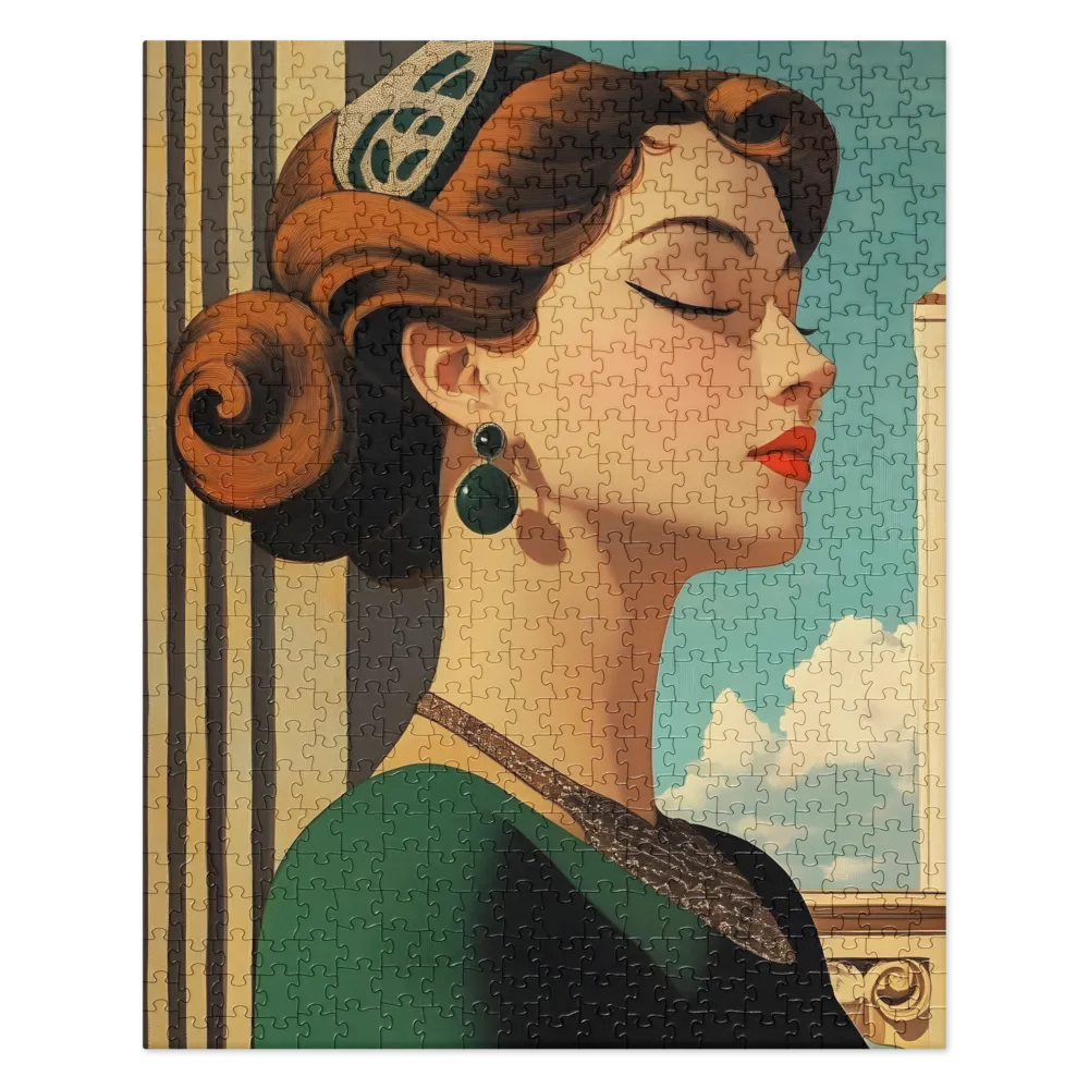 Emerald Serenity: An Art Nouveau Portrait 
 Jigsaw Puzzle