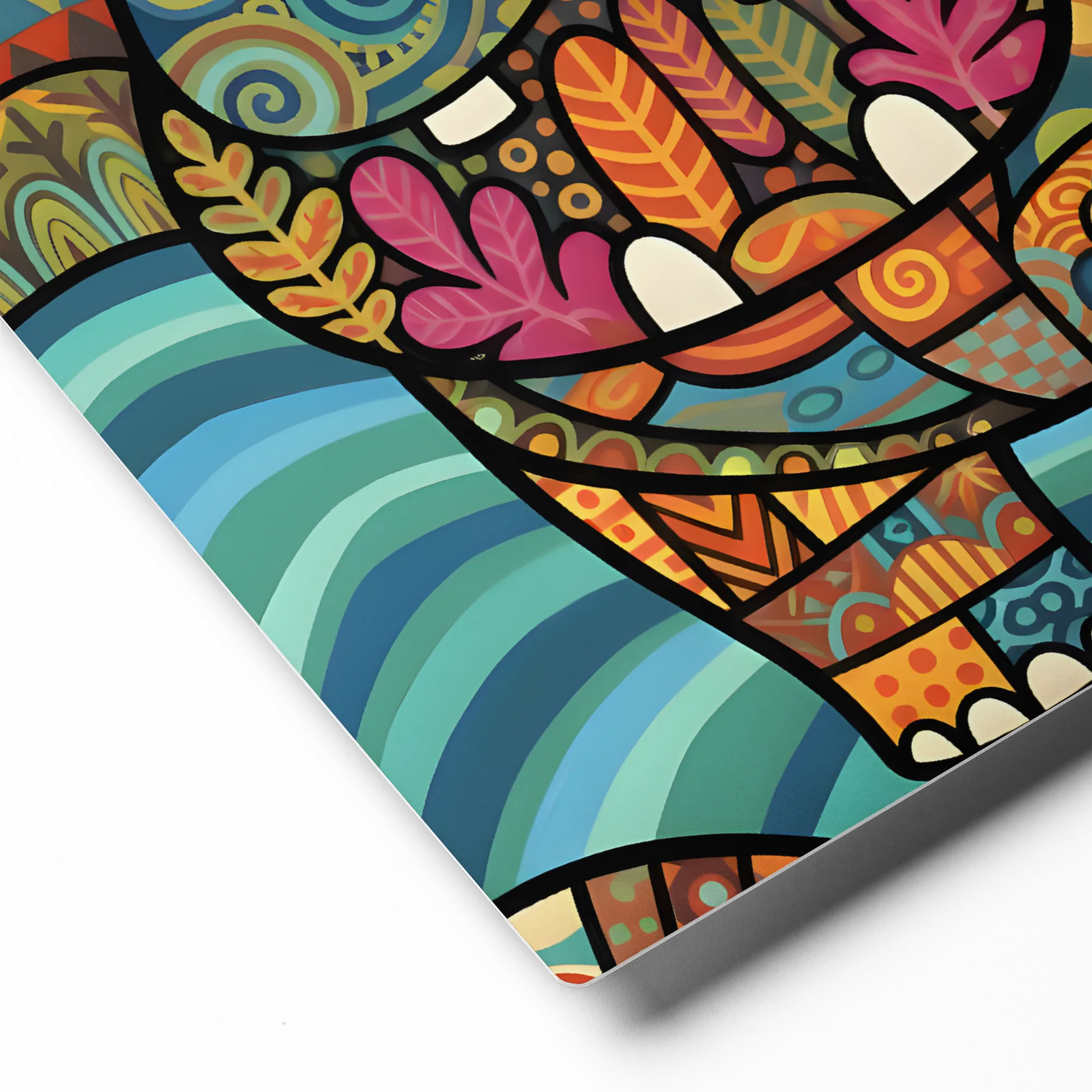 Whimsical Patchwork Hippo 
 Metal Print | 12″x 12″