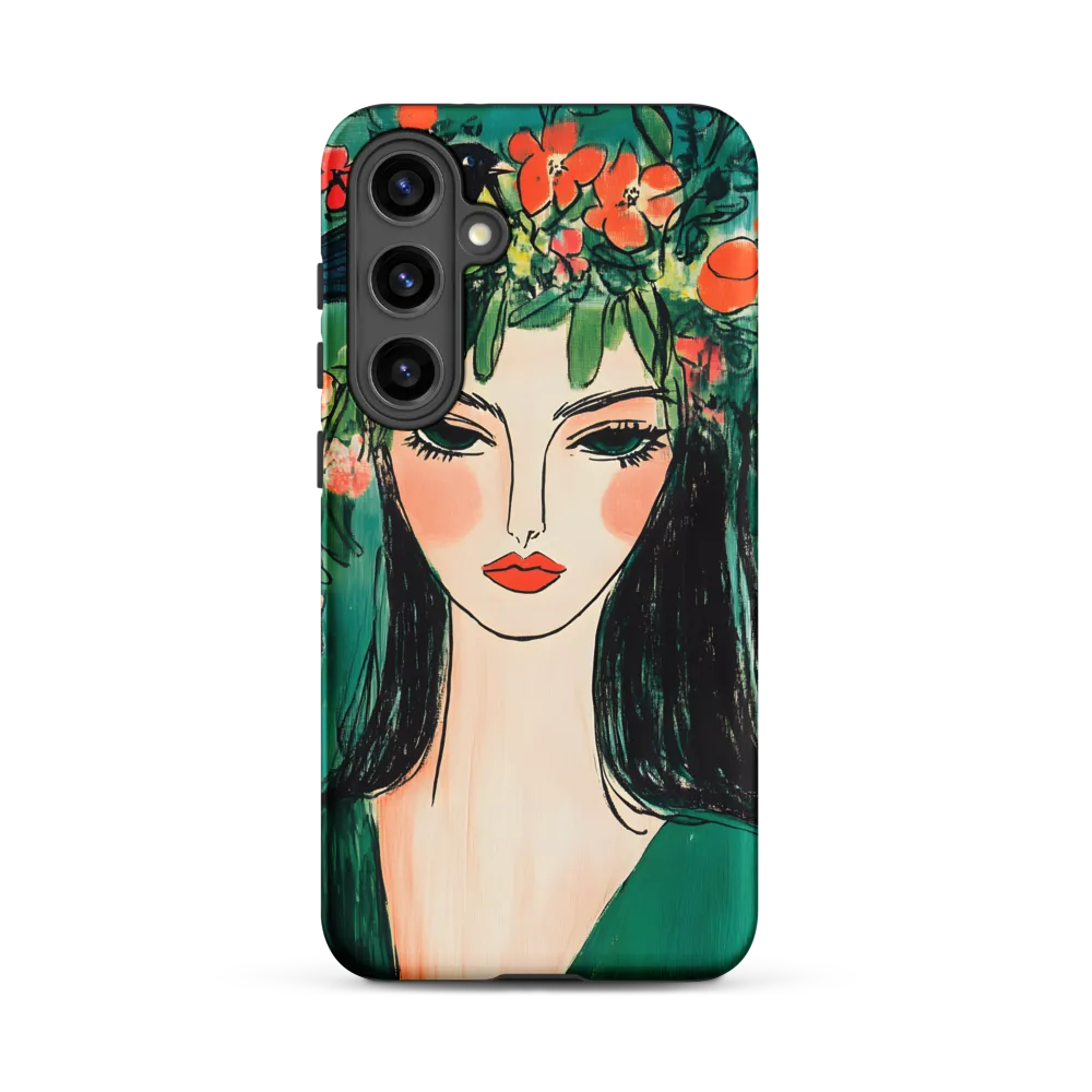 Woman with Floral Crown and Bird | Phone Case