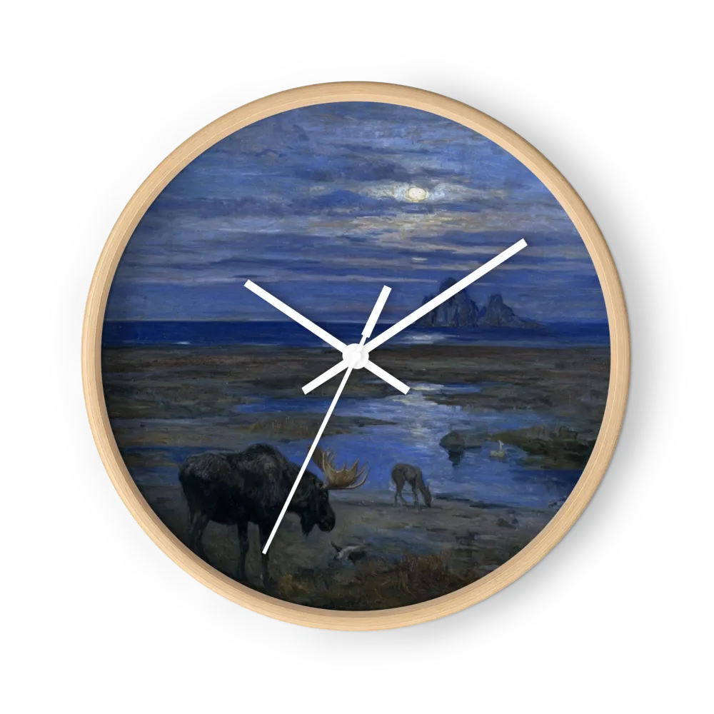 Moose in Moonlit Landscape | Wall Clock
