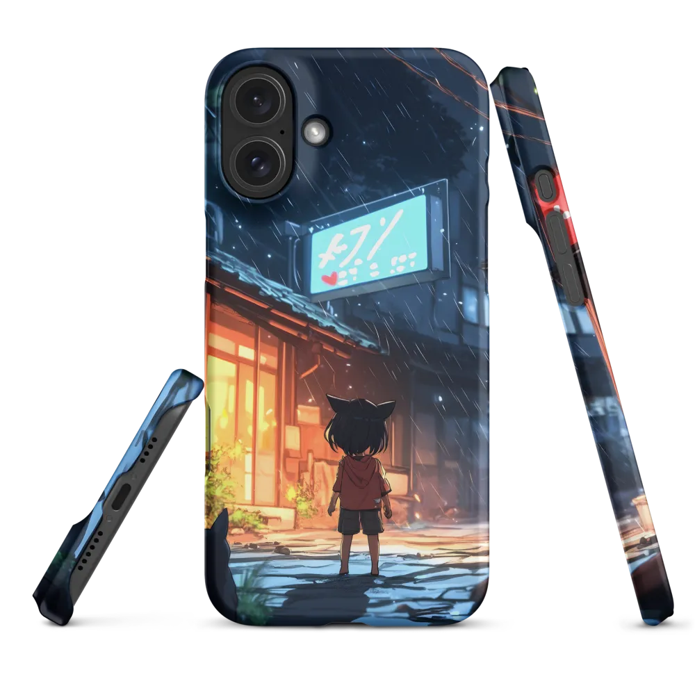 Child with Cat Ears in Rainy Street | Phone Case