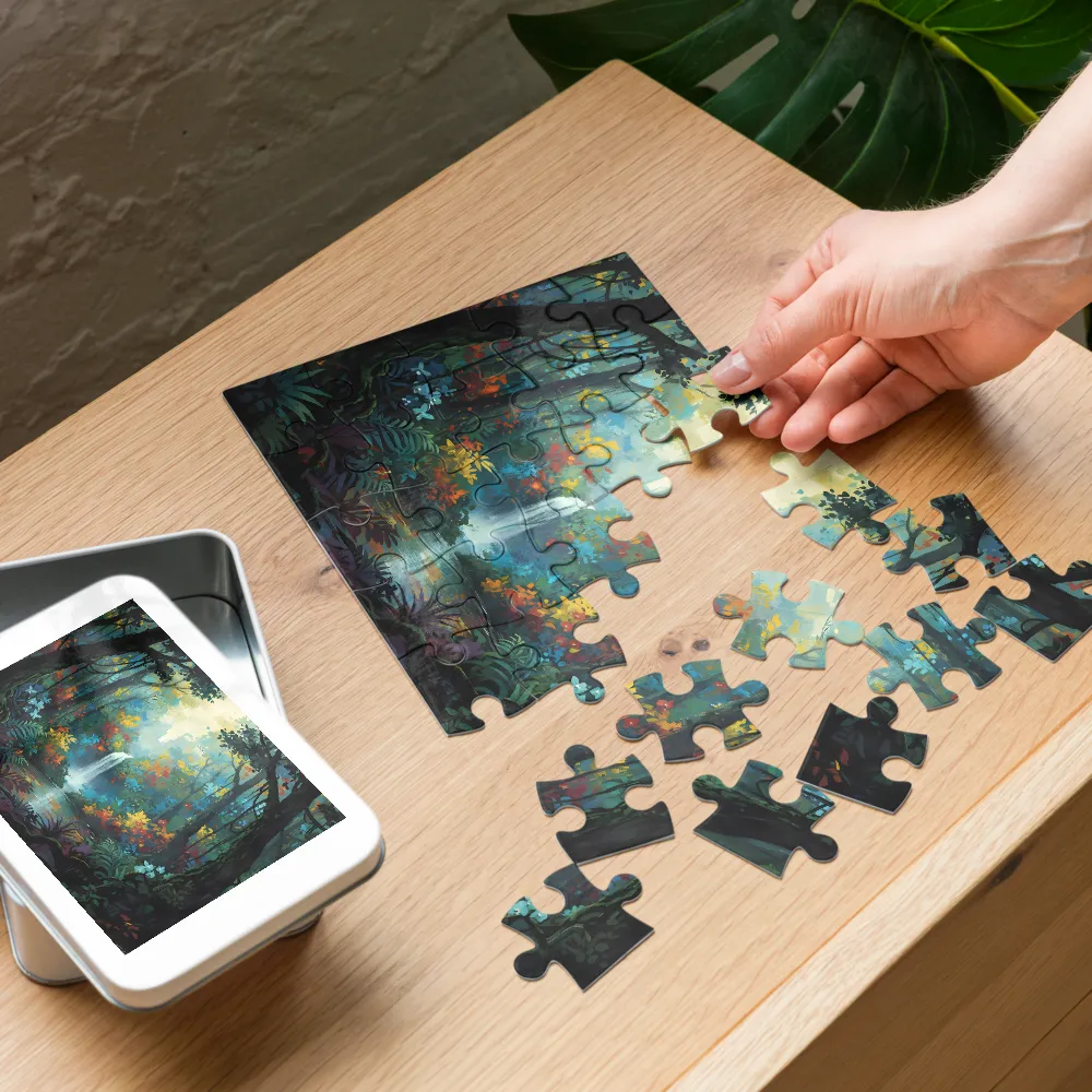 Enchanted Rainforest Waterfall 
 Jigsaw Puzzle in Tin Box