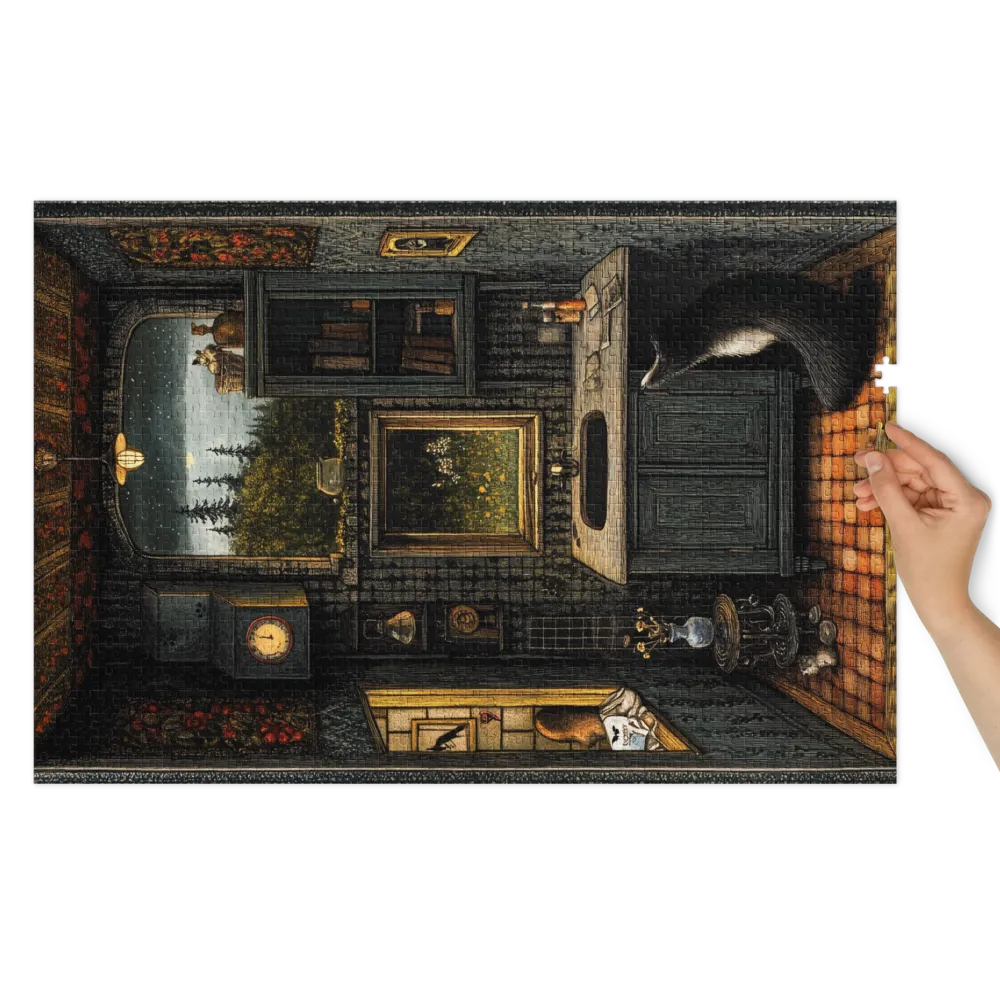 Surreal Kitchen Scene with Bear and Cat | Jigsaw Puzzle (252/520 pieces)