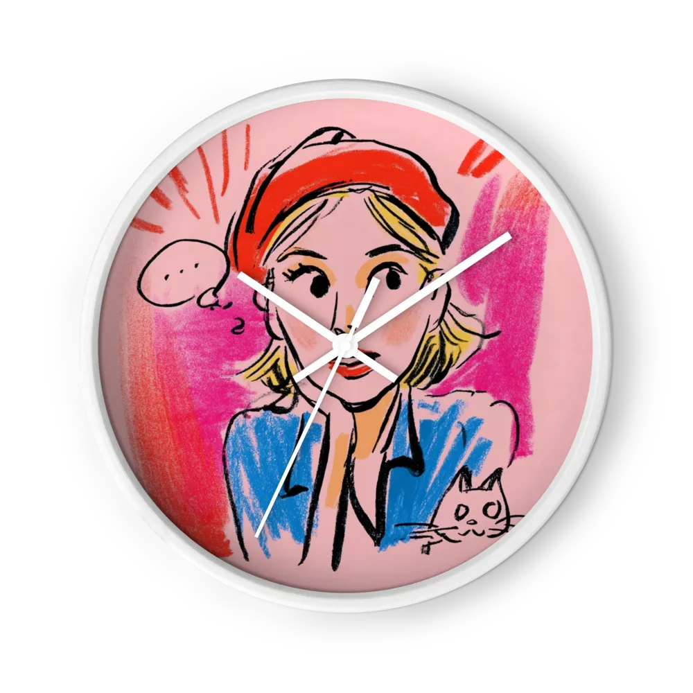 Thoughtful Beret and Cat | Wall Clock