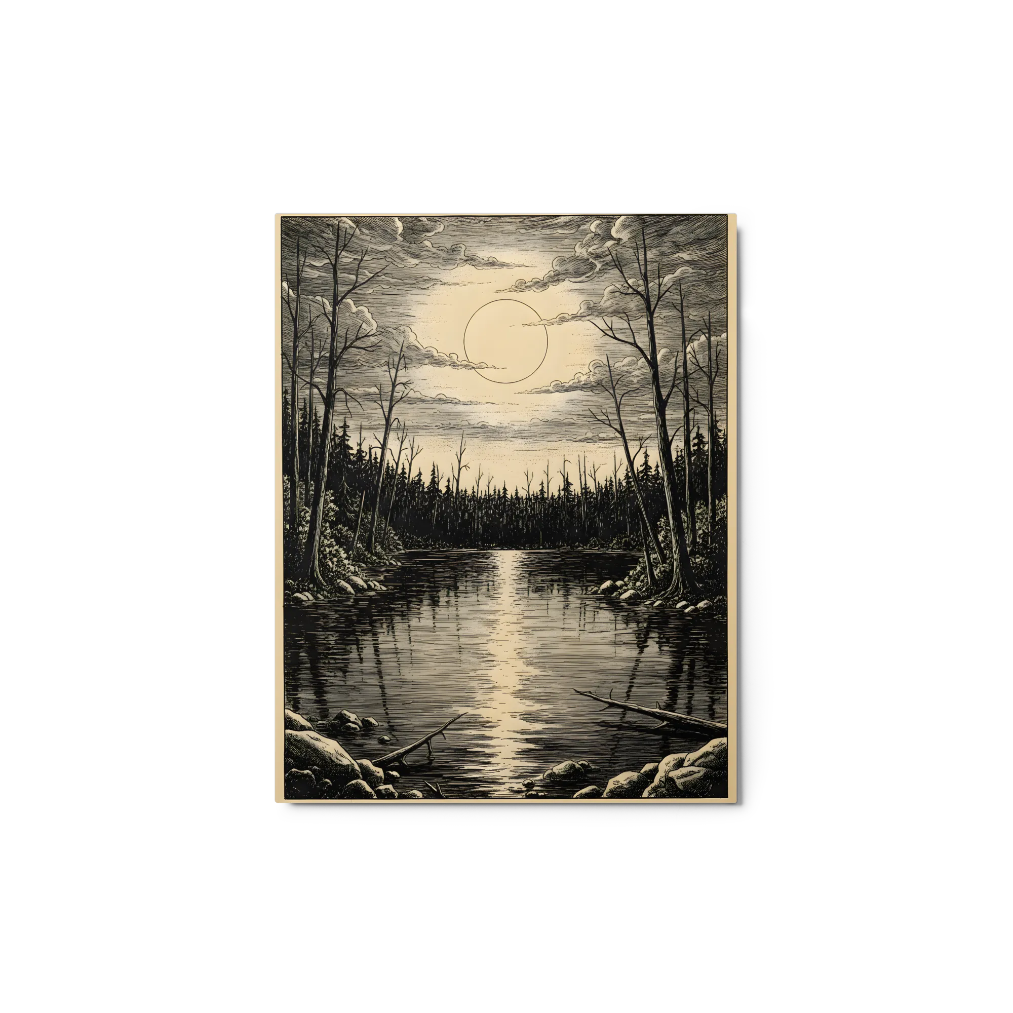Chiaro di Luna Silenzioso sul Lago nel Bosco