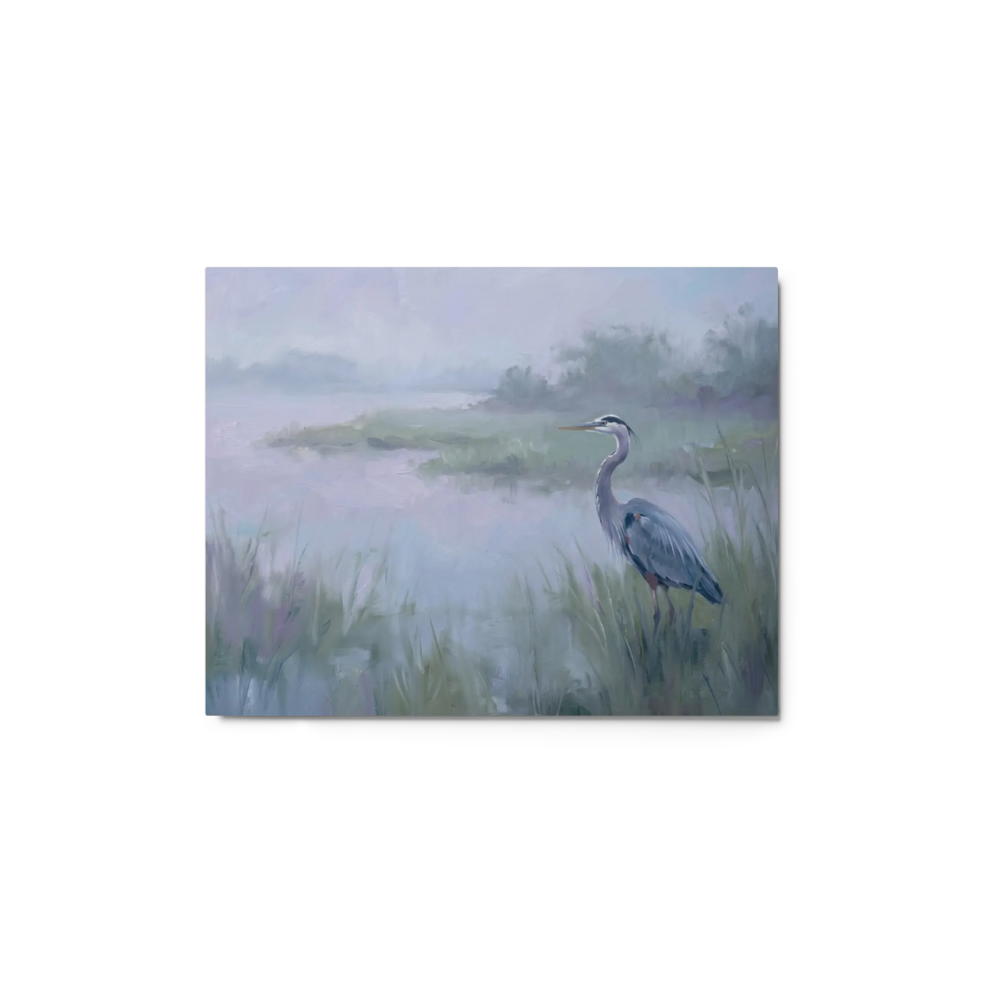 Misty Marsh Heron 
 Metal Print | 20″x 30″