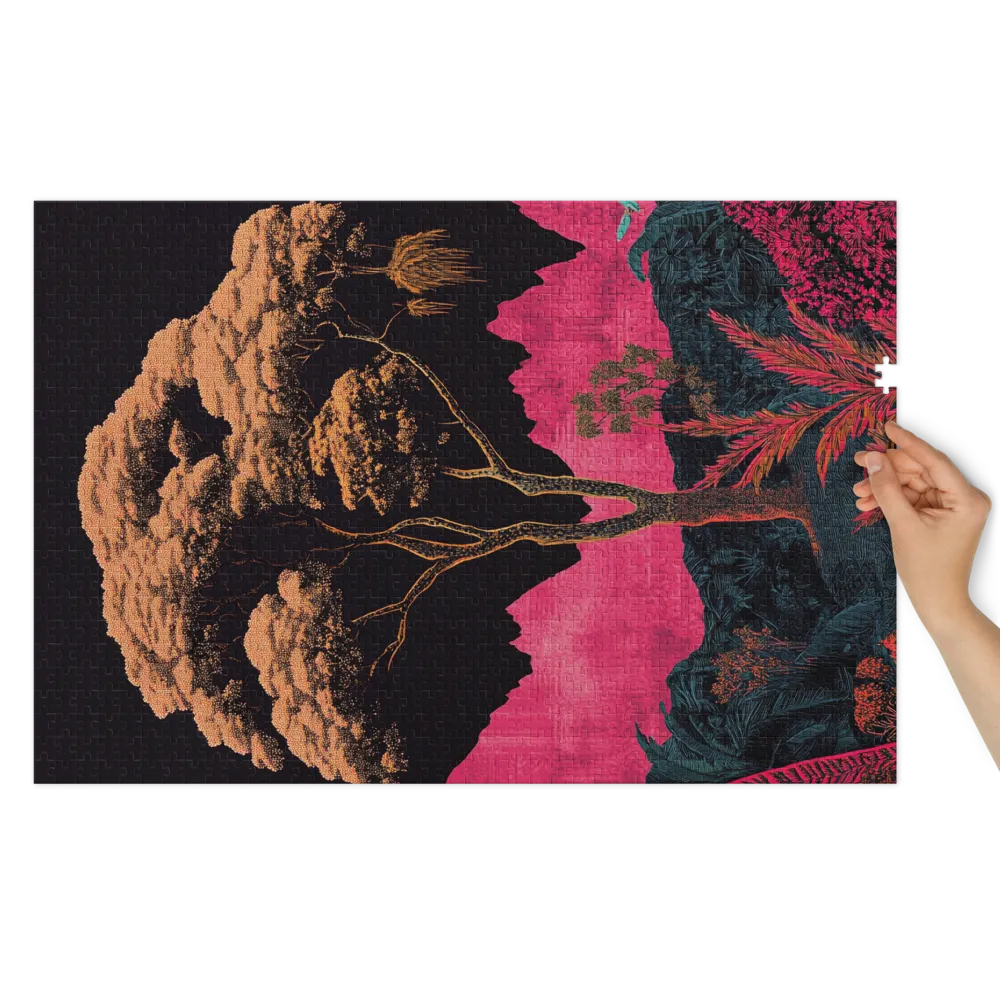 Stylized Tree in Pink and Black Landscape | Jigsaw Puzzle (252/520 pieces)