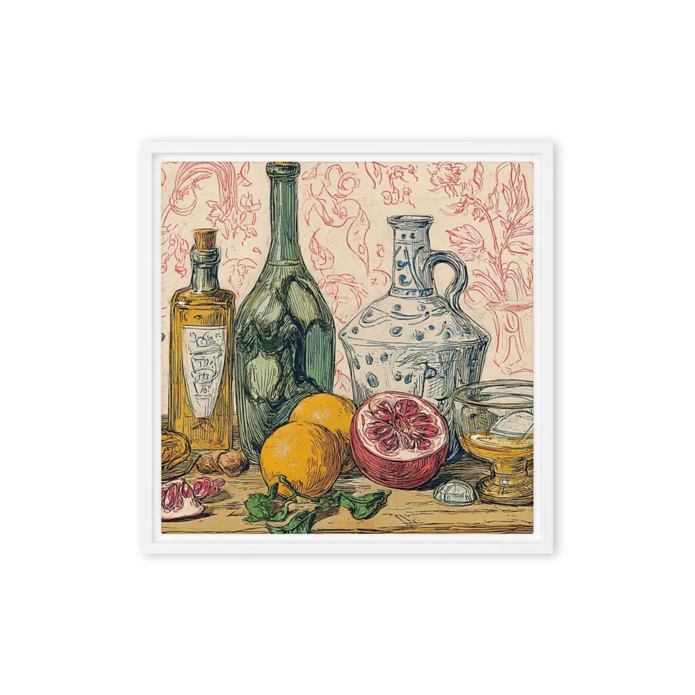 Bottles and Pomegranate 
 Poster with Black Frame | 10″x 10″