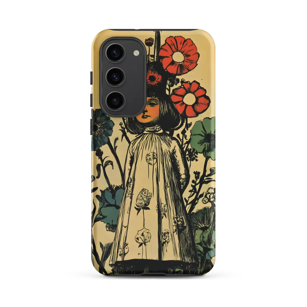 Vintage Girl Surrounded by Colorful Flowers
