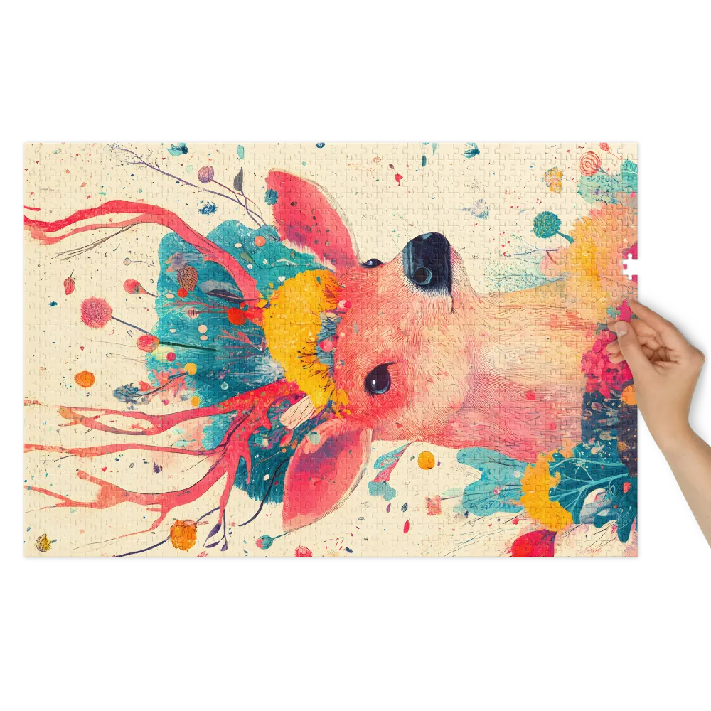 Surreal Deer with Floral Crown | Jigsaw Puzzle (252/520 pieces)