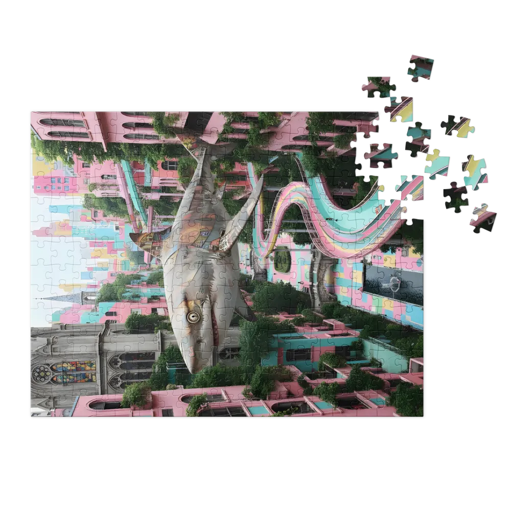 Floating Shark in Pastel City