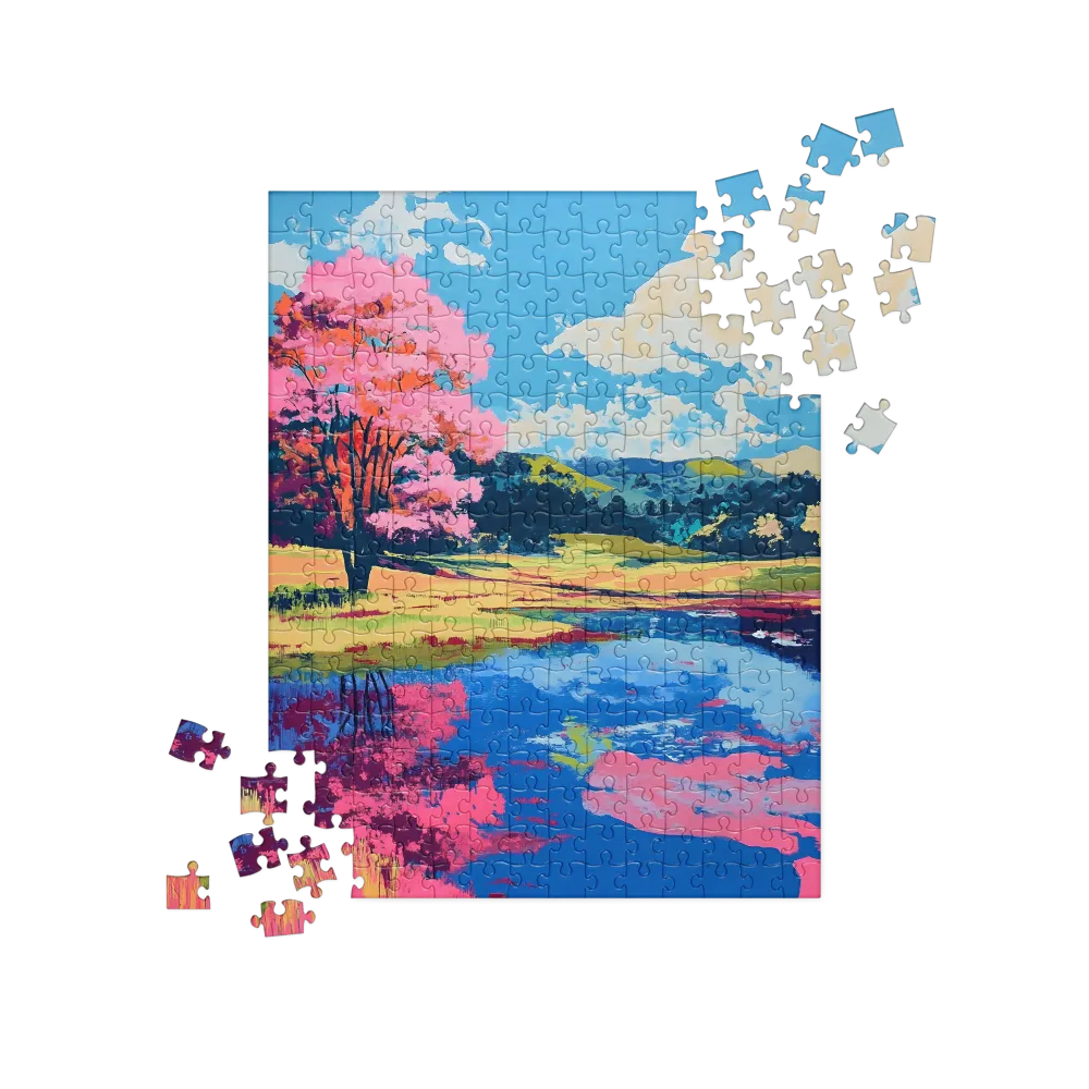 Cherry Blossom Lake Reflection 
 Jigsaw Puzzle