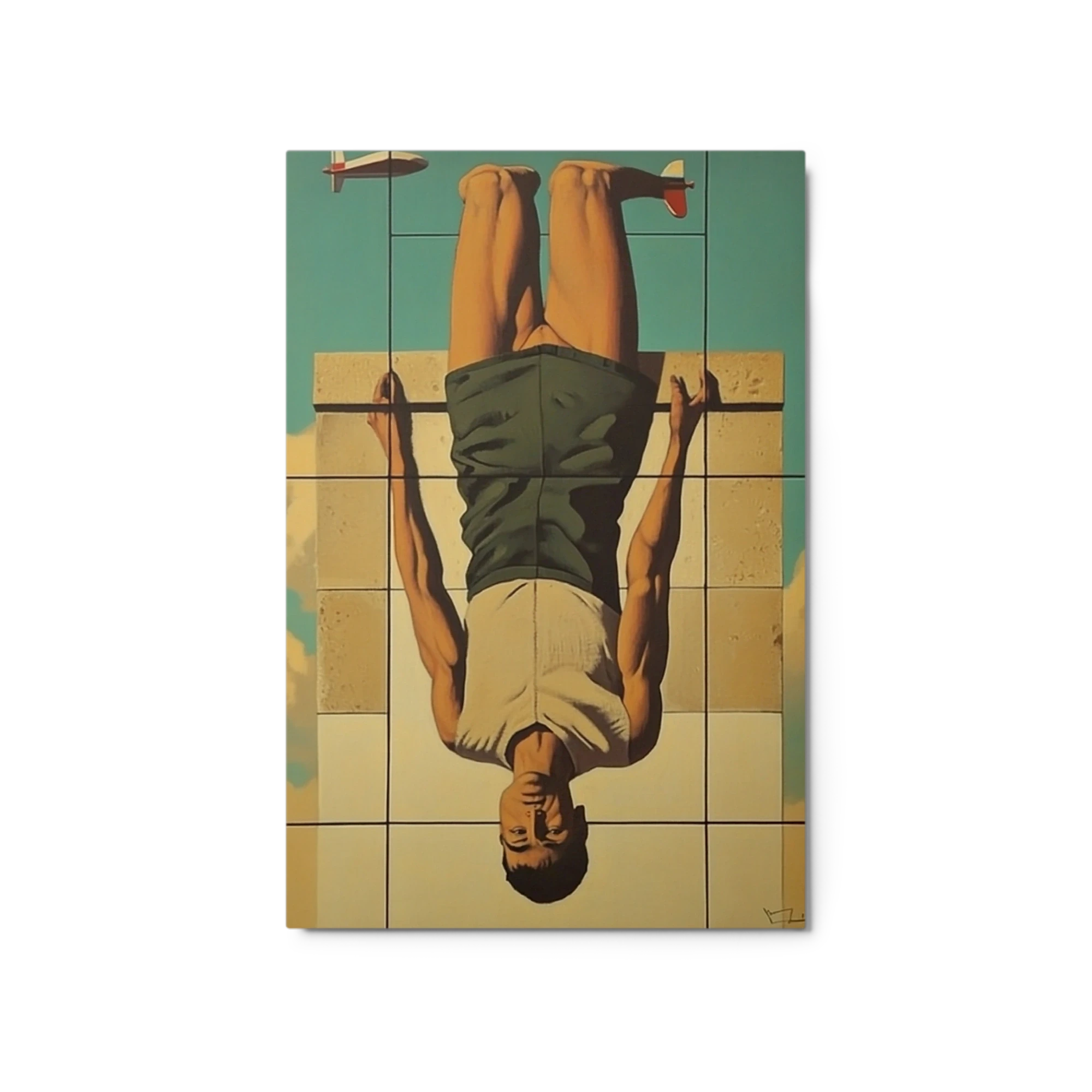 Surreal Oil Painting of Upside Down Male Figure