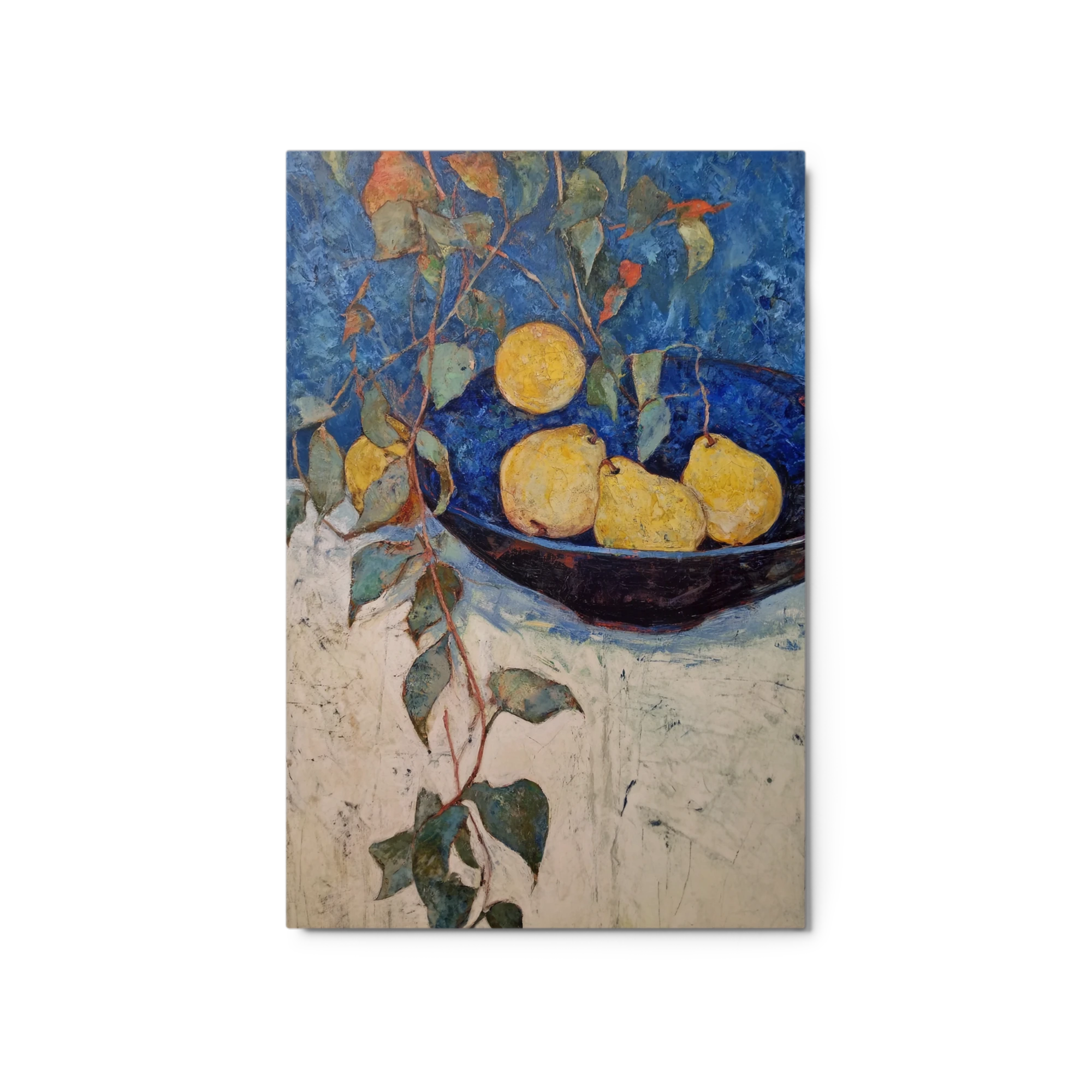 Yellow Pears in Blue Bowl