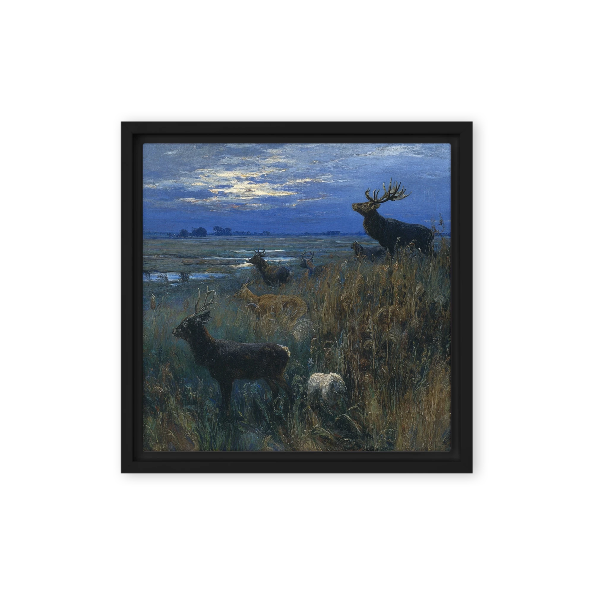Stags in Marshland at Twilight