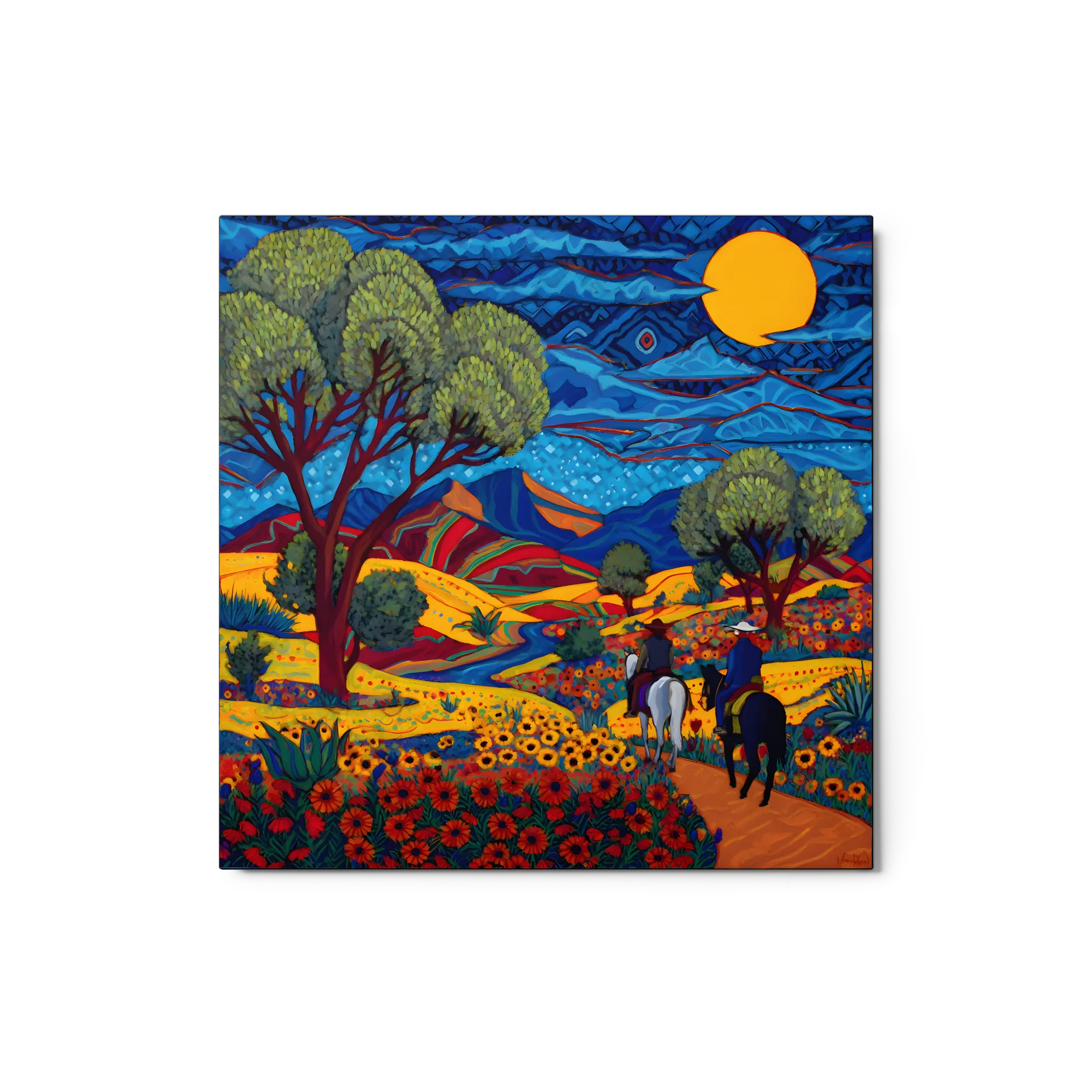 Riders Through a Vibrant Landscape 
 Canvas with White Frame