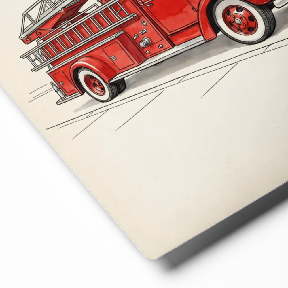 Vintage Fire Truck Illustration 
 Metal Print | 20″x 30″