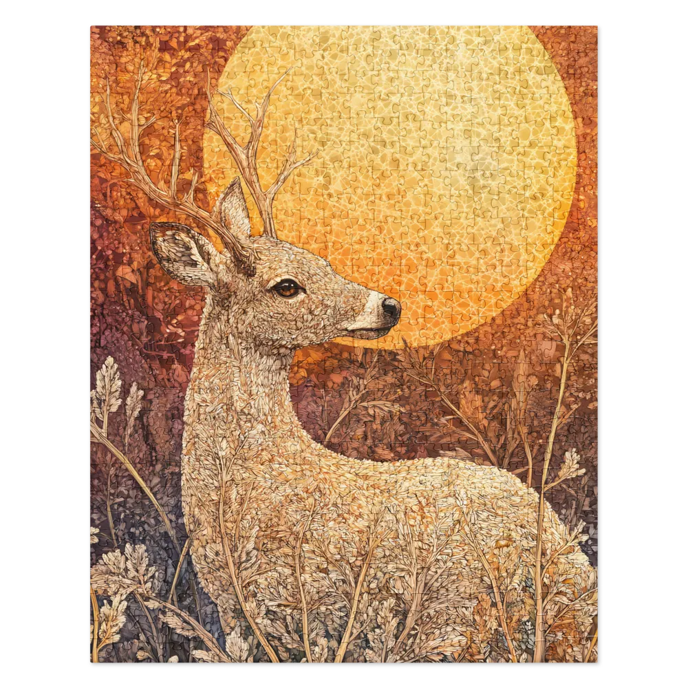 Forest Deer under Golden Moon 
 Jigsaw Puzzle