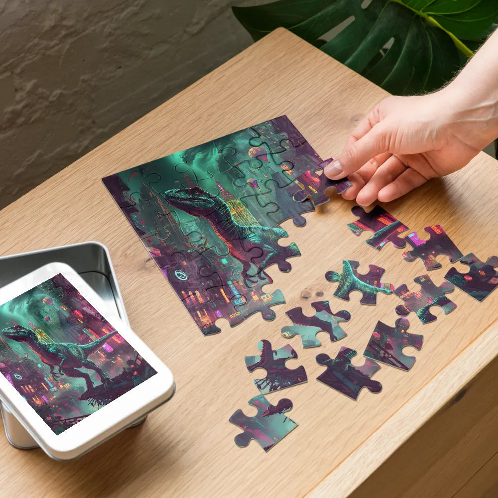 Neon City Raptor 
 Jigsaw Puzzle in Tin Box