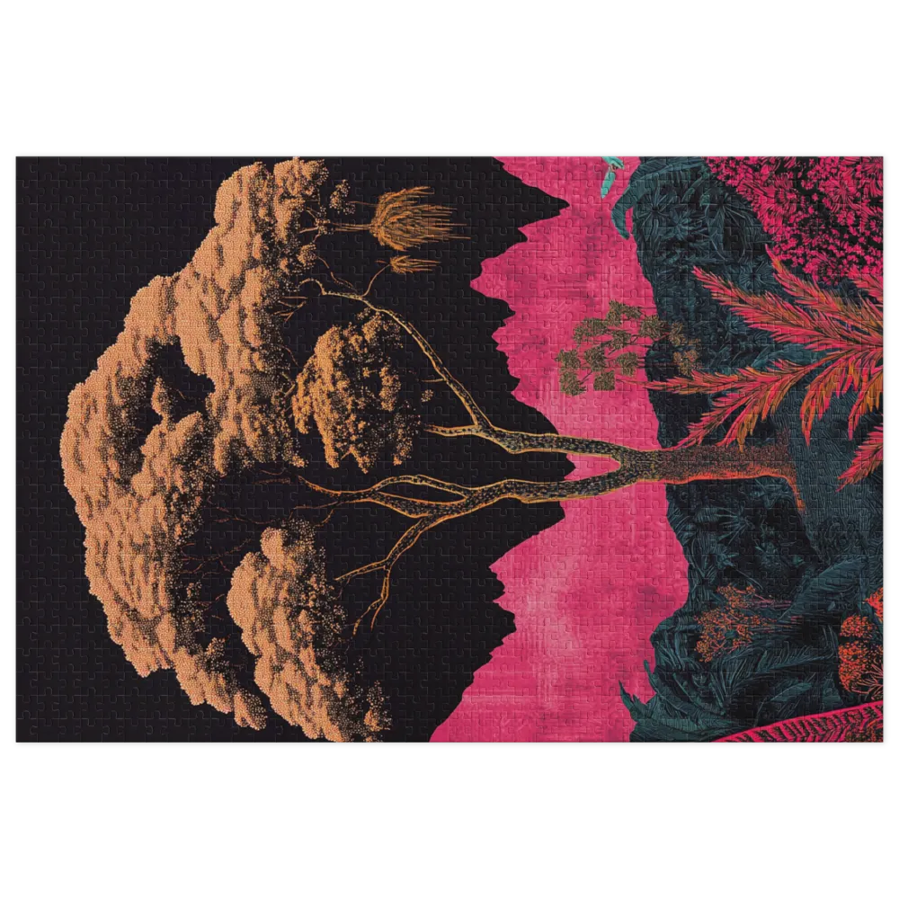 Stylized Tree in Pink and Black Landscape | Jigsaw Puzzle (252/520 pieces)
