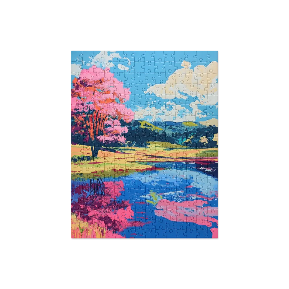 Cherry Blossom Lake Reflection 
 Jigsaw Puzzle