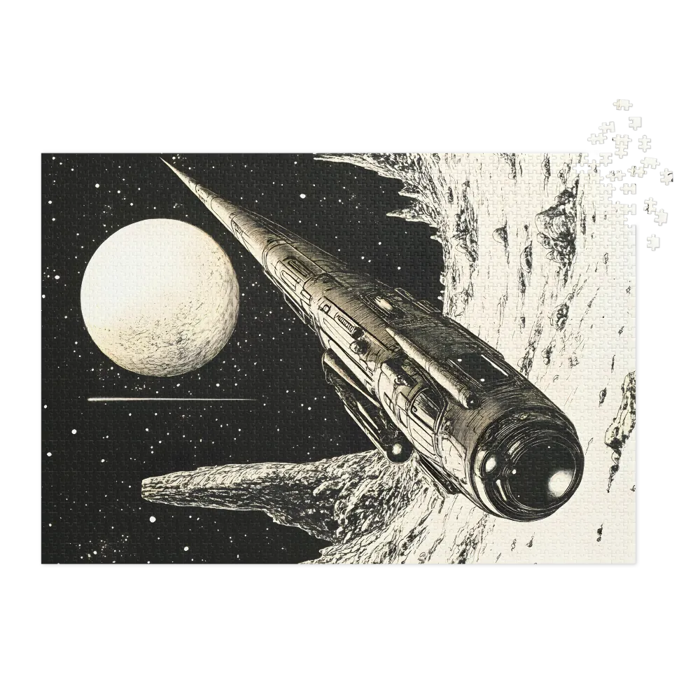 Futuristic Spaceship in Asteroid Landscape