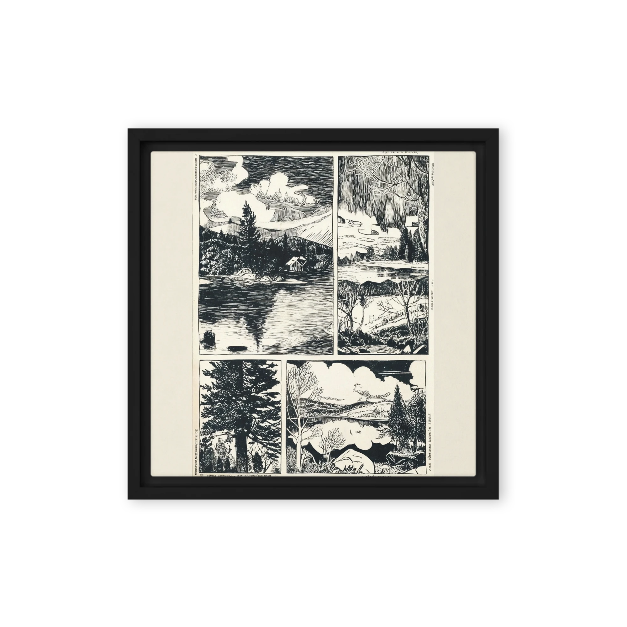Mountain Lake Woodcut