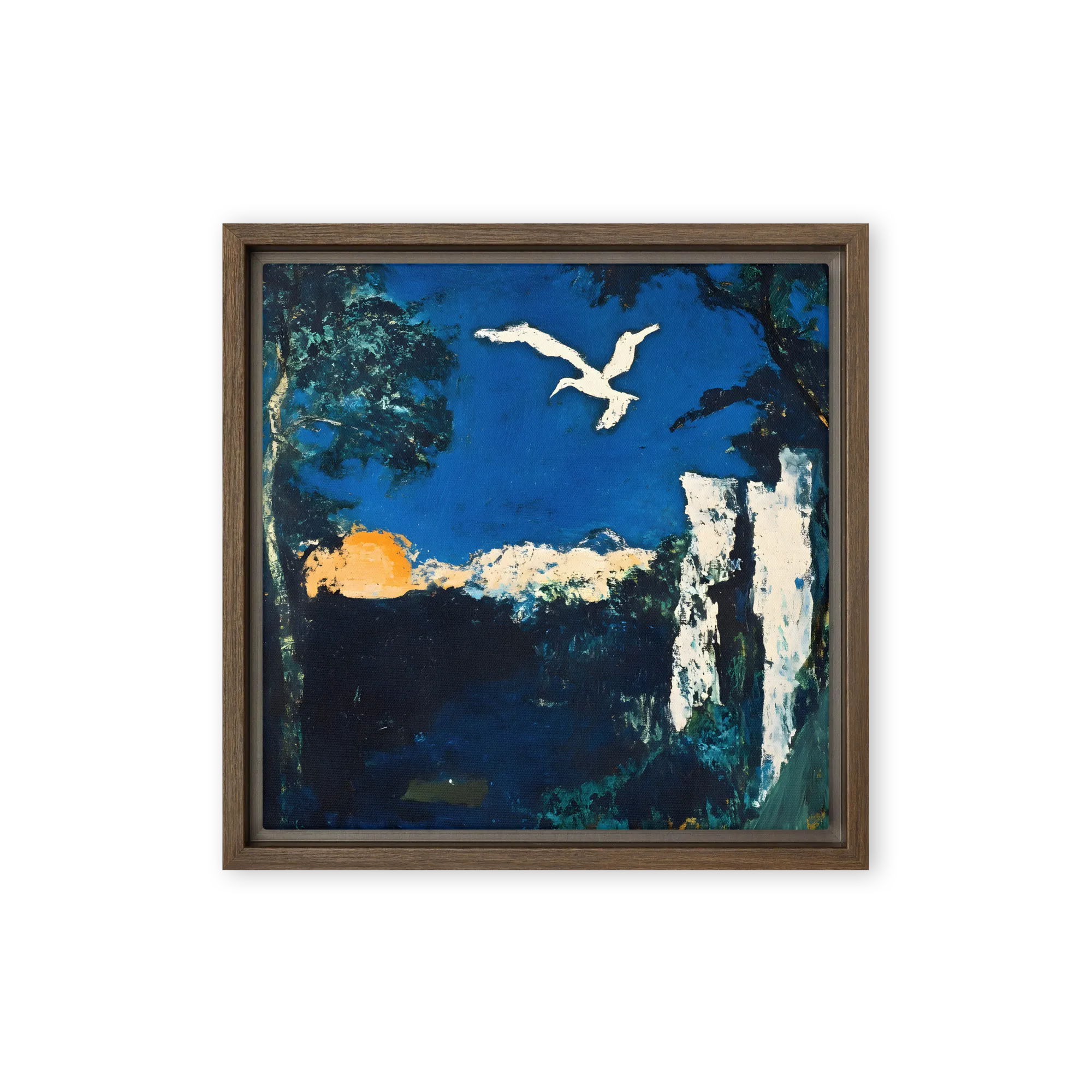 Bird Over Dark Landscape 
 Canvas | 16″x 16″