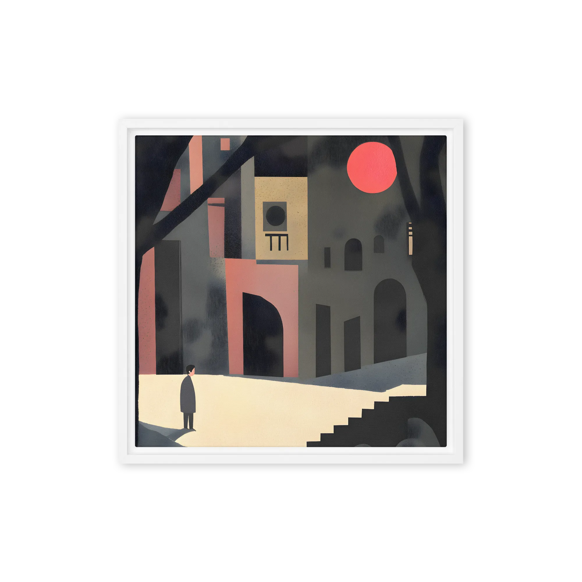 Red Sun City 
 Canvas with Black Frame