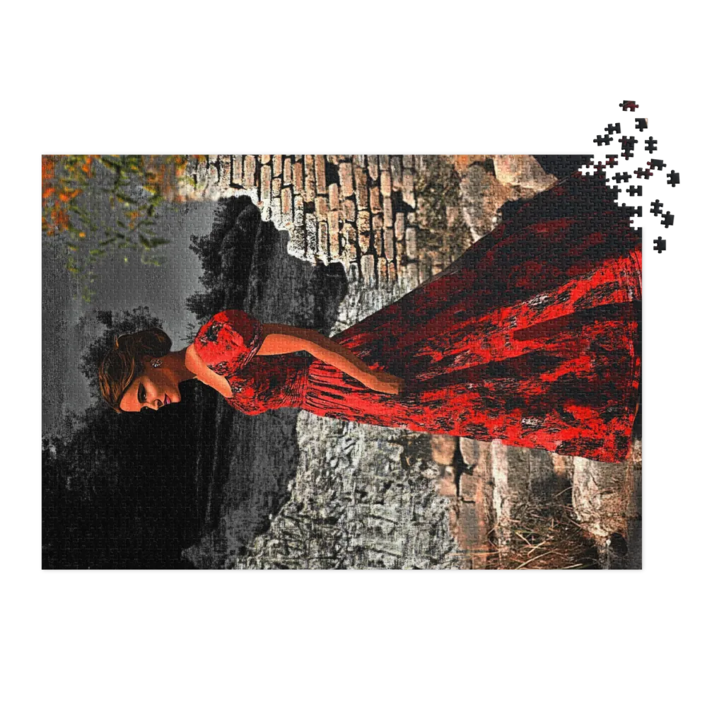 Mulher de Vermelho nas Ruínas 
 Puzzle em caixa de metal