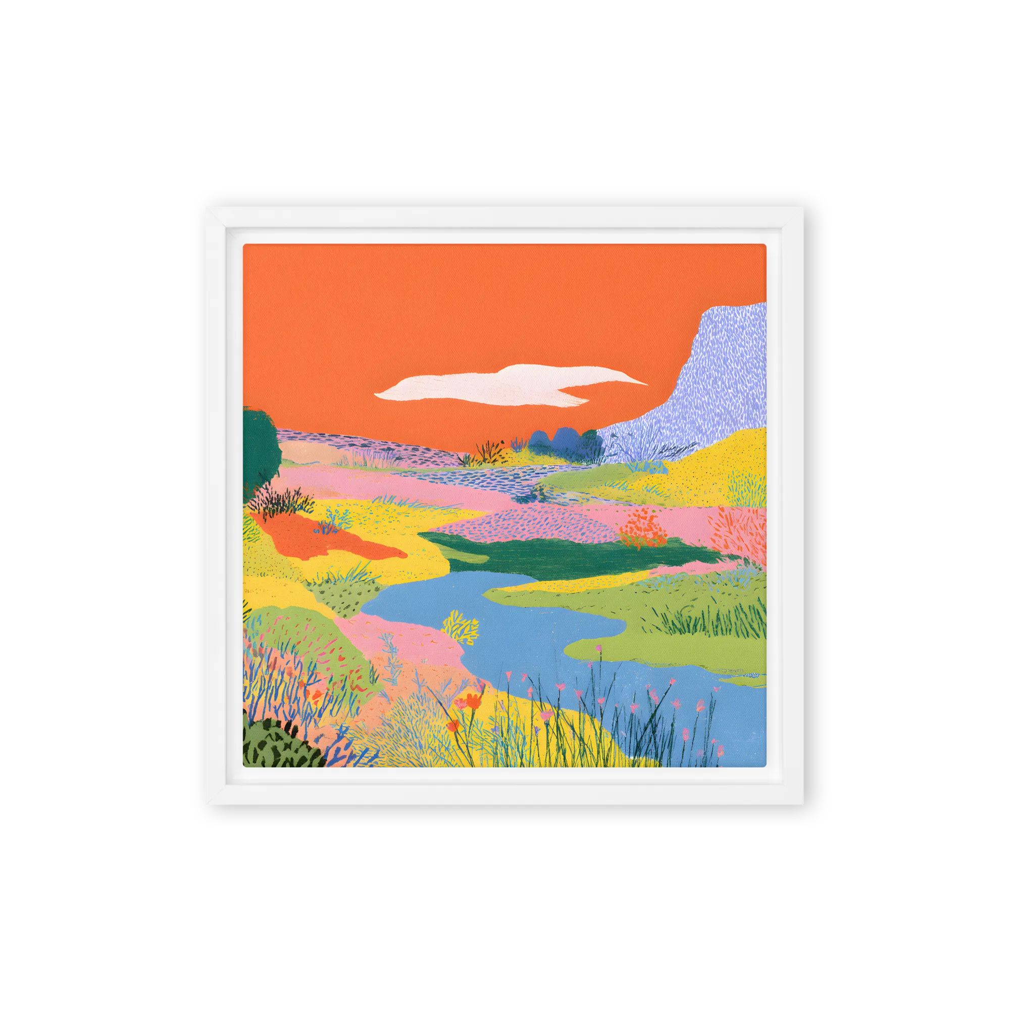 Serene Valley River 
 Canvas with Brown Frame