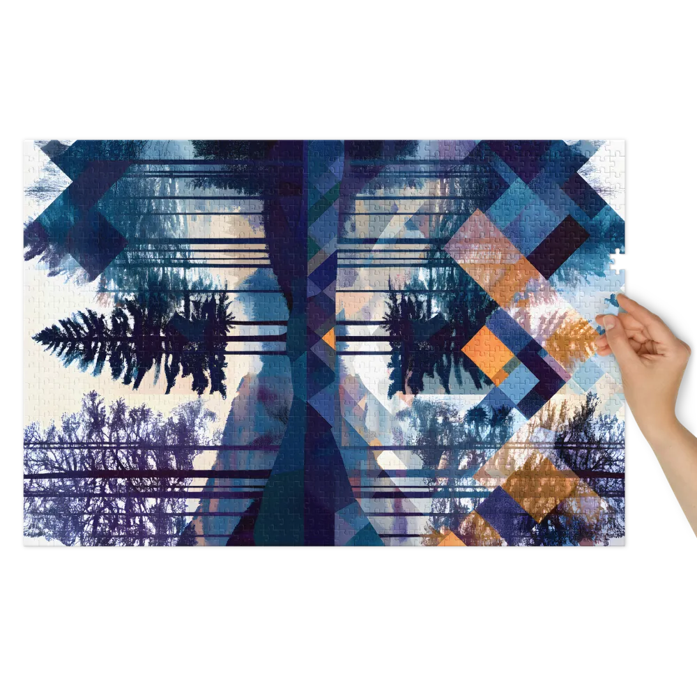 Geometric Forest Reflection 
 Jigsaw Puzzle in Tin Box