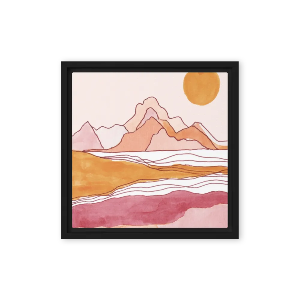Terracotta Sun and Peaks 
 Canvas with White Frame
