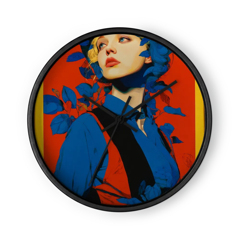 Blue Leaves and Crimson Sky | Wall Clock