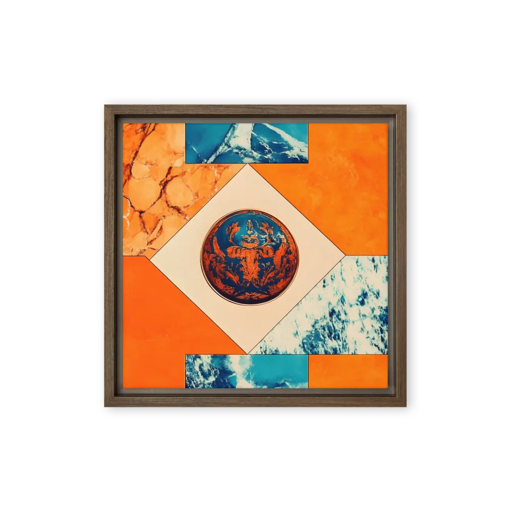 Azure and Ochre Patchwork 
 Canvas with Black Frame