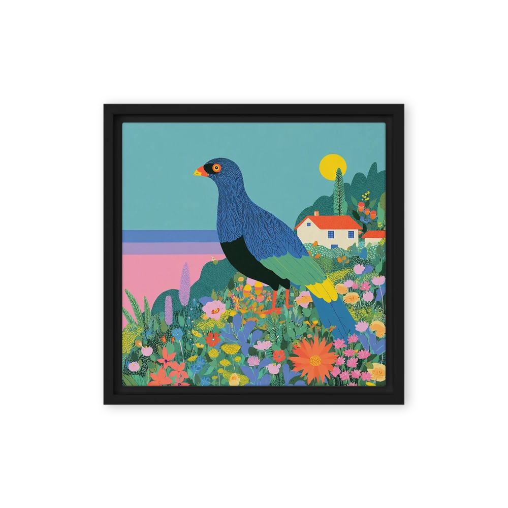 Blue Bird in Flower Field | Art Print