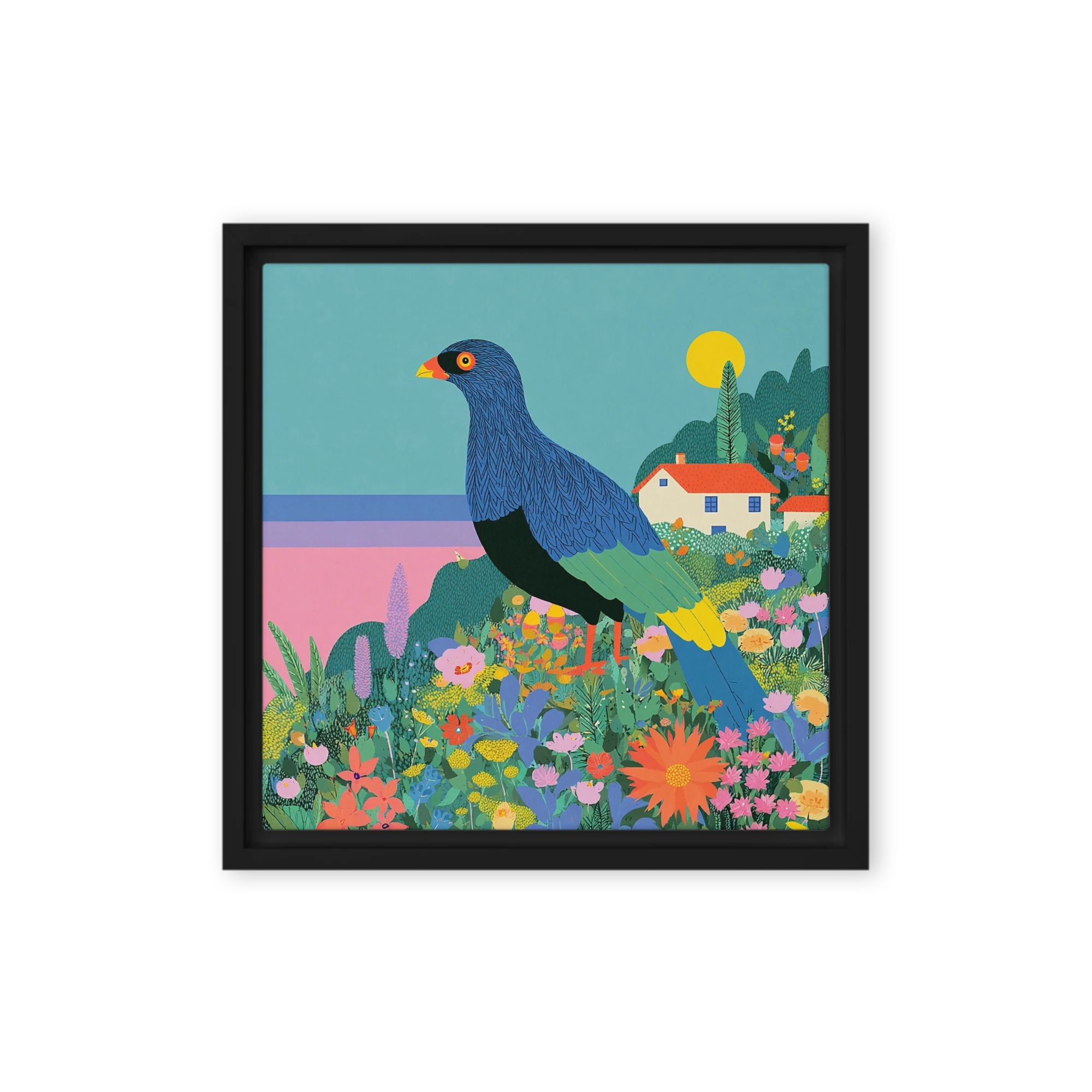 Blue Bird in Flower Field | Art Print