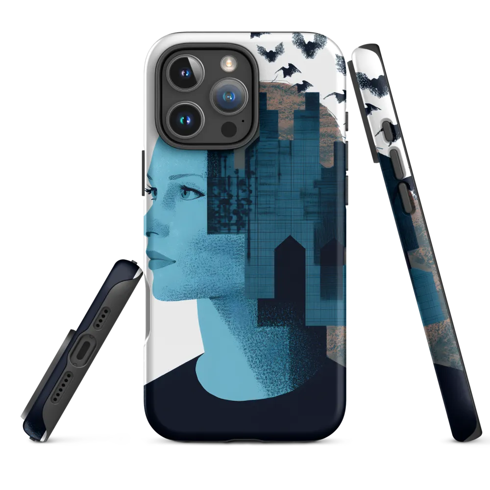 Profile of a Woman with Cityscape and Birds