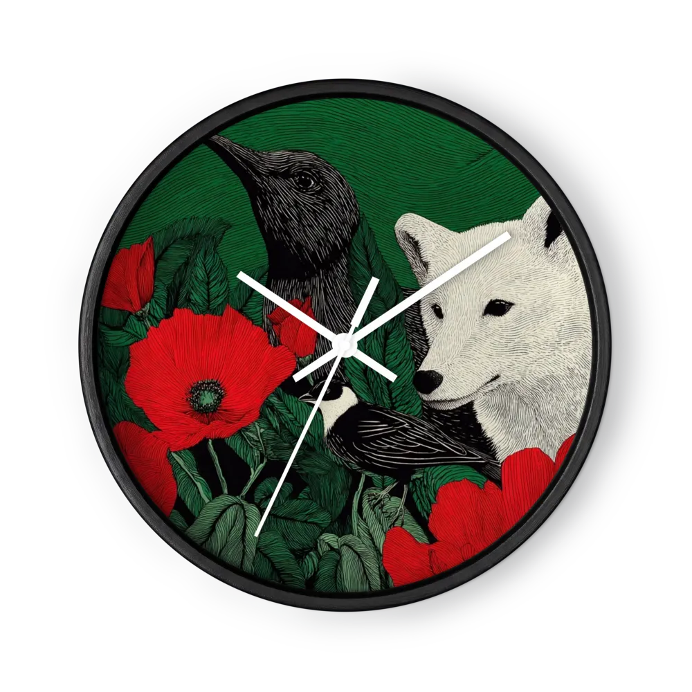 Hypnotic Ink Contours Wall Clocks — Forest Green & Vermilion