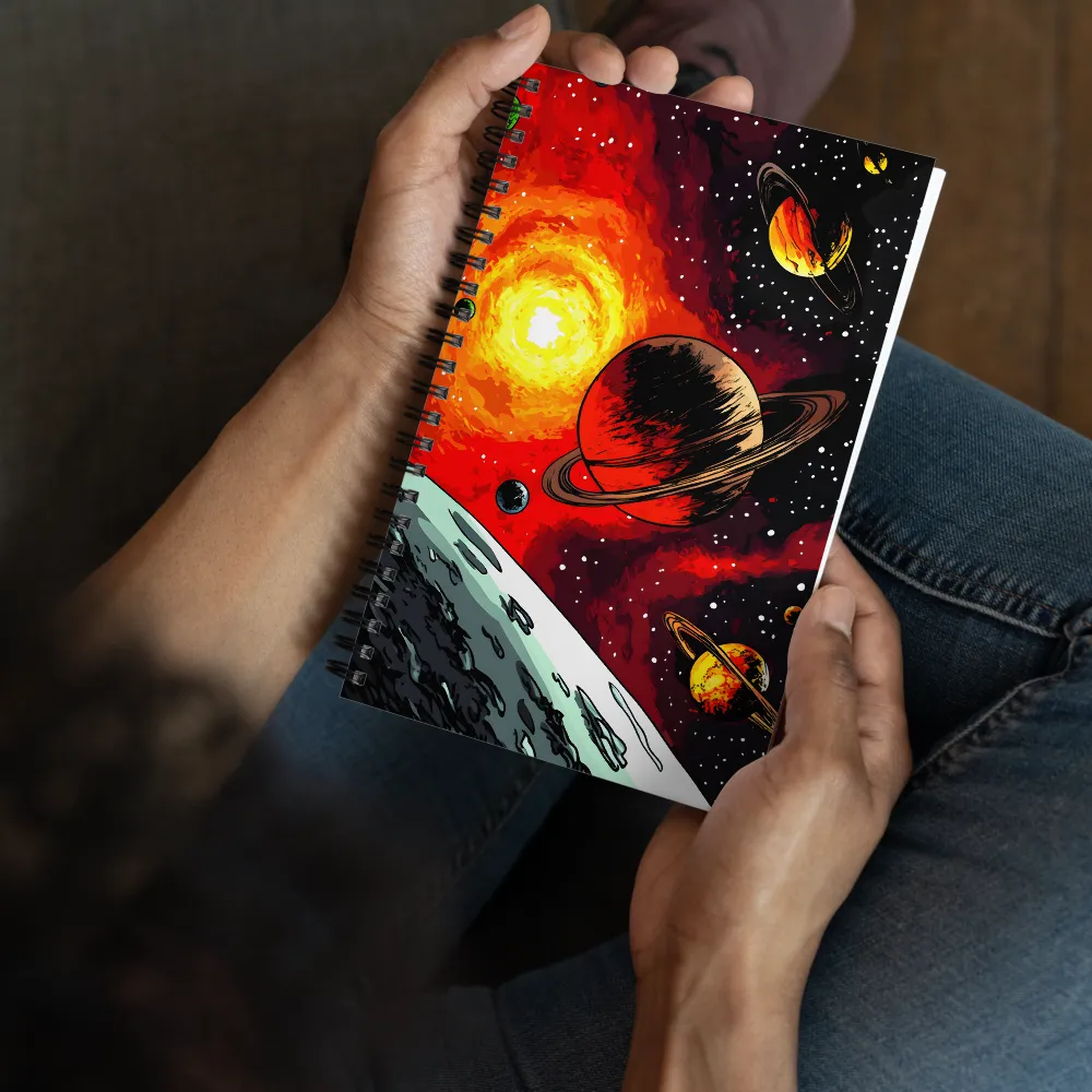 Ringed Planets in a Fiery Nebula 
 Spiral Notebook | 140 pages