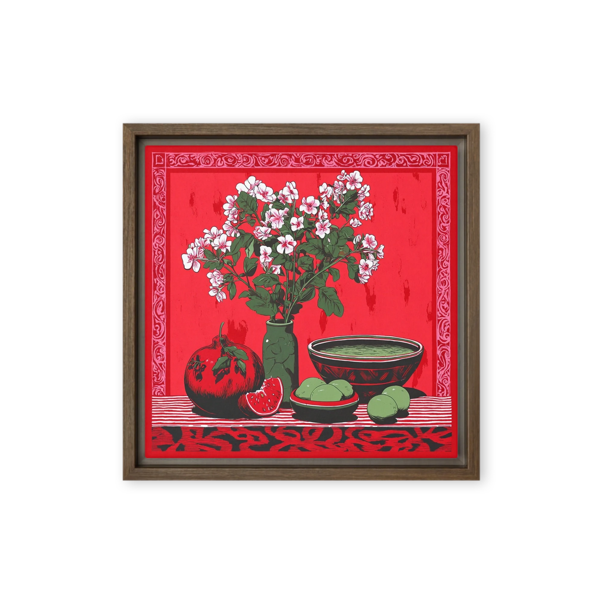Red Still Life with Flowers | Art Print