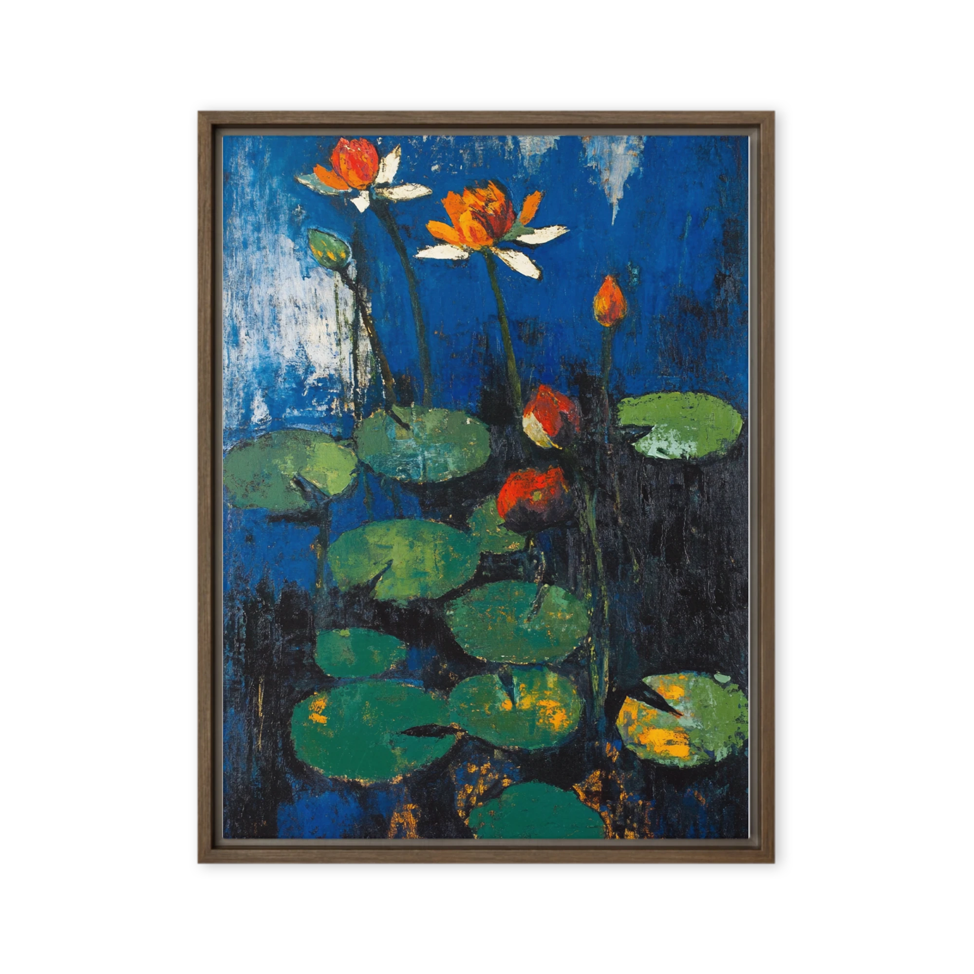 Water Lilies on Dark Blue