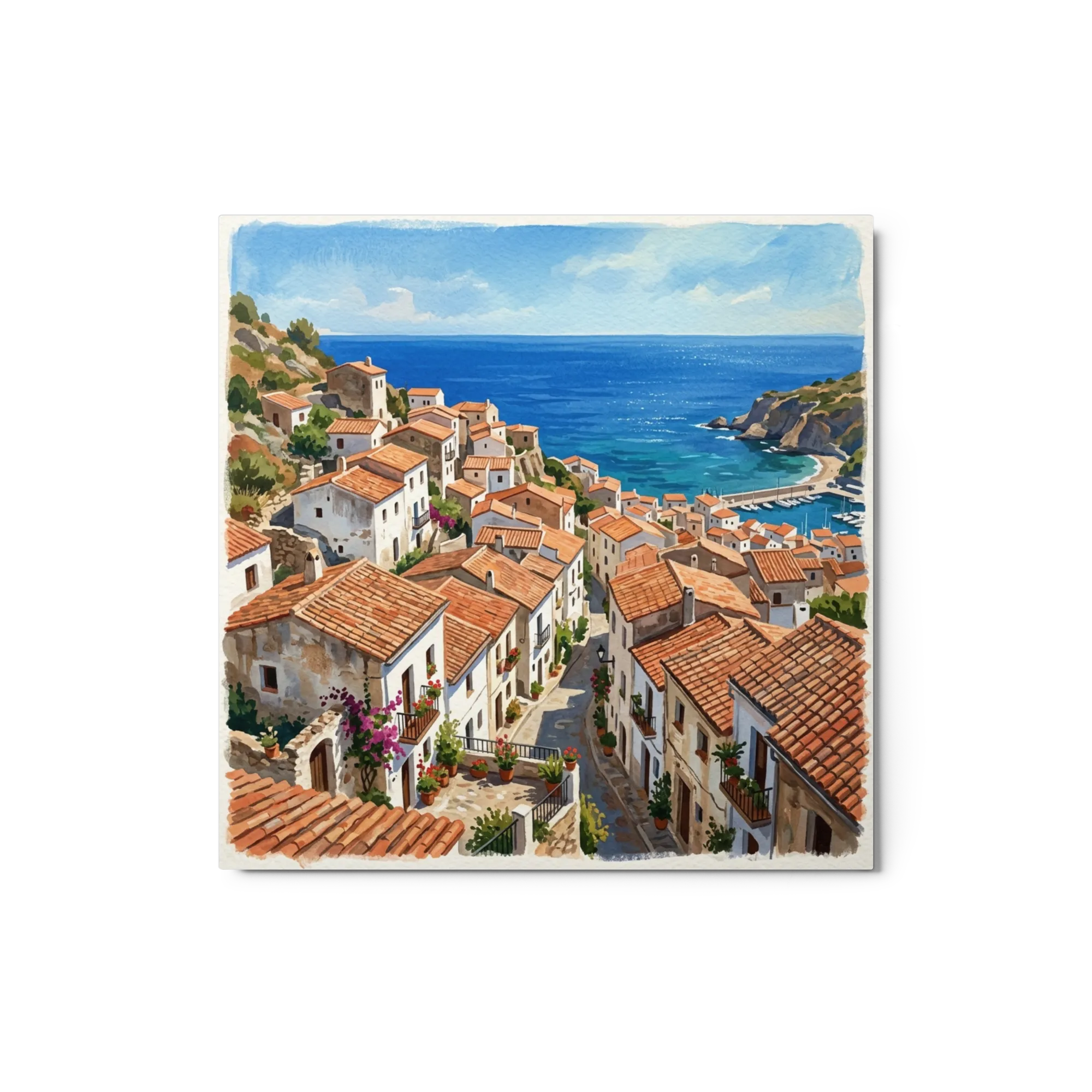 Mediterranean Village Charm 
 Canvas with White Frame