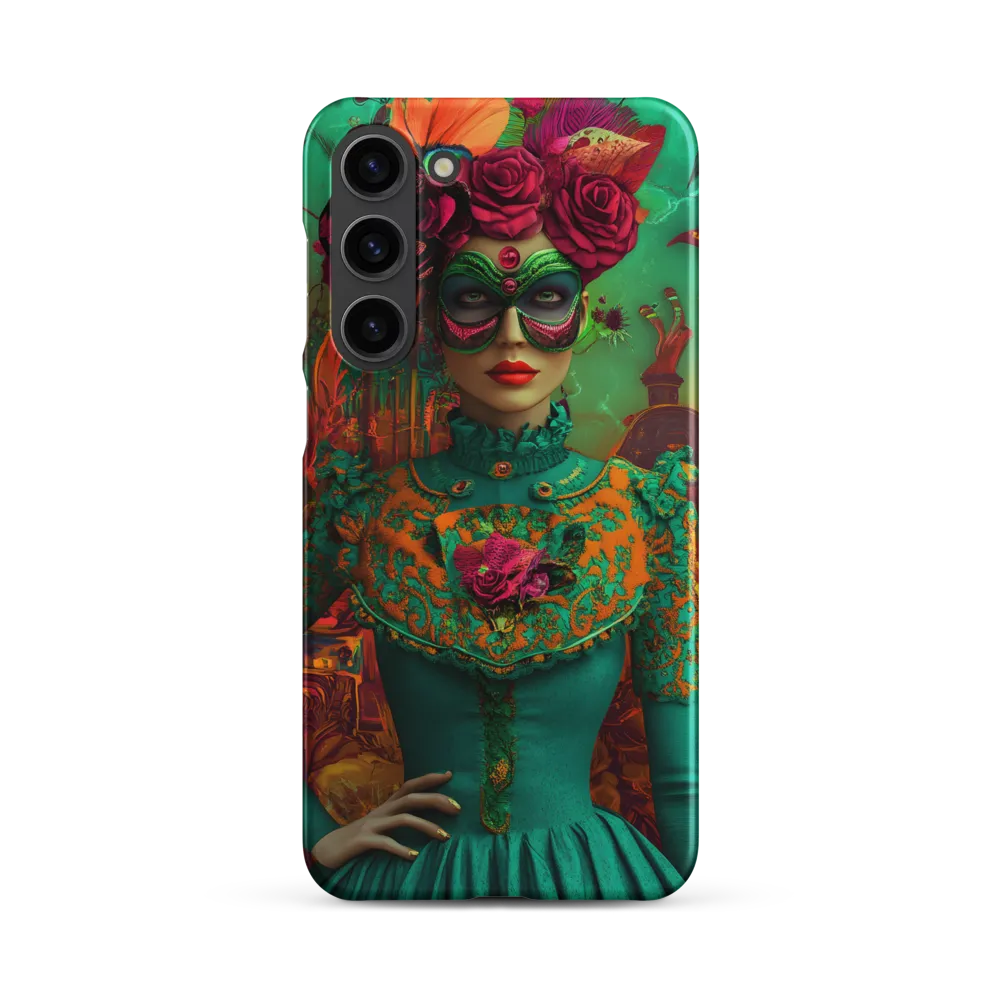 Surreal Masked Figure in Green Dress | Phone Case