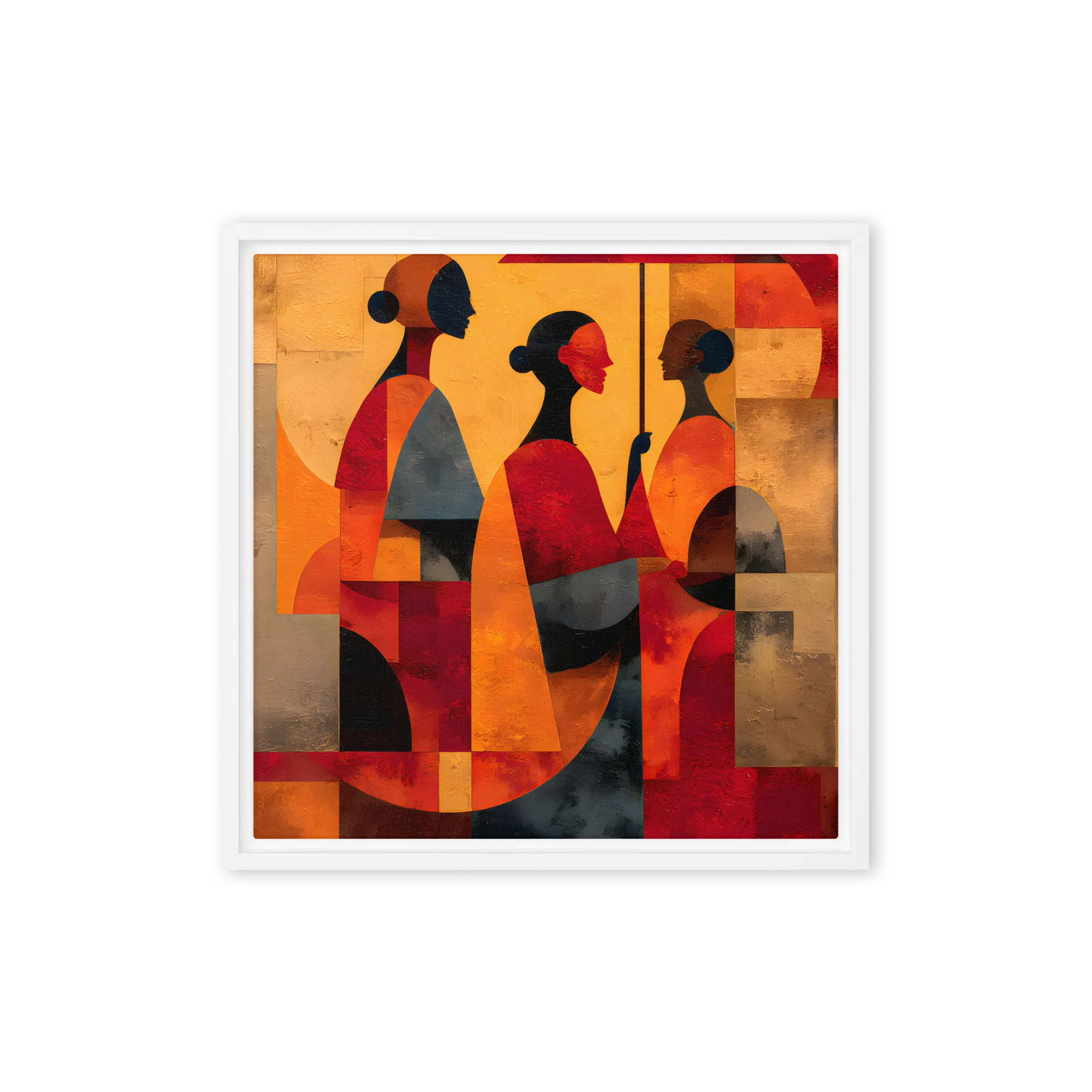 Shelter in Gold and Red 
 Canvas with Black Frame