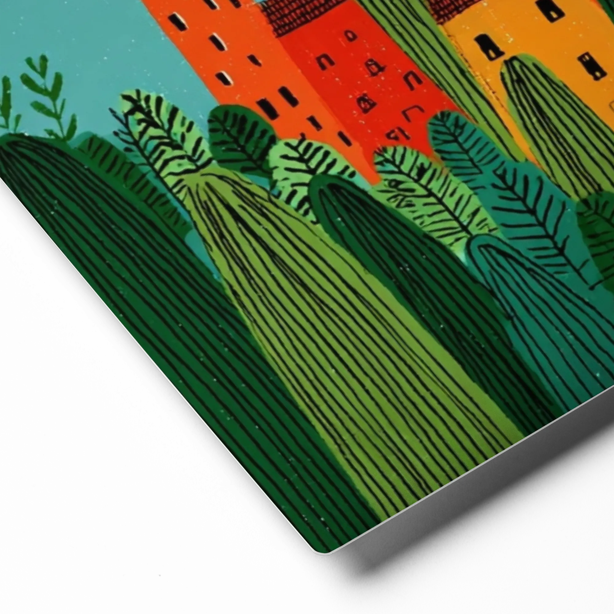 Hidden Forest Village 
 Poster with Red oak Frame | 10″x 10″